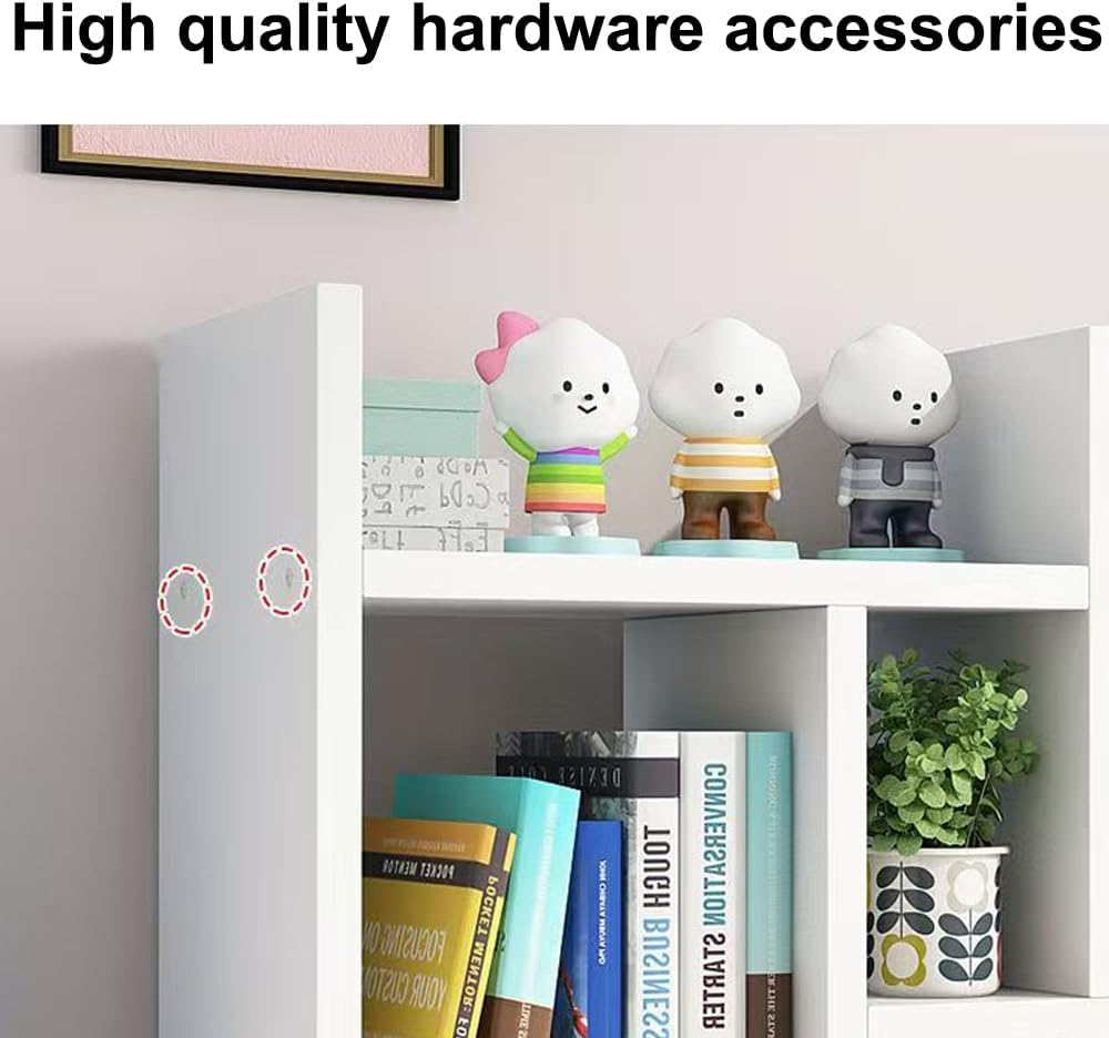 Hbluefat Small Desktop Organizer Bookshelf Bookcase, Mini Adjustable Wood Countertop Rack, Desk Display Storage Shelf for Home Office (White)