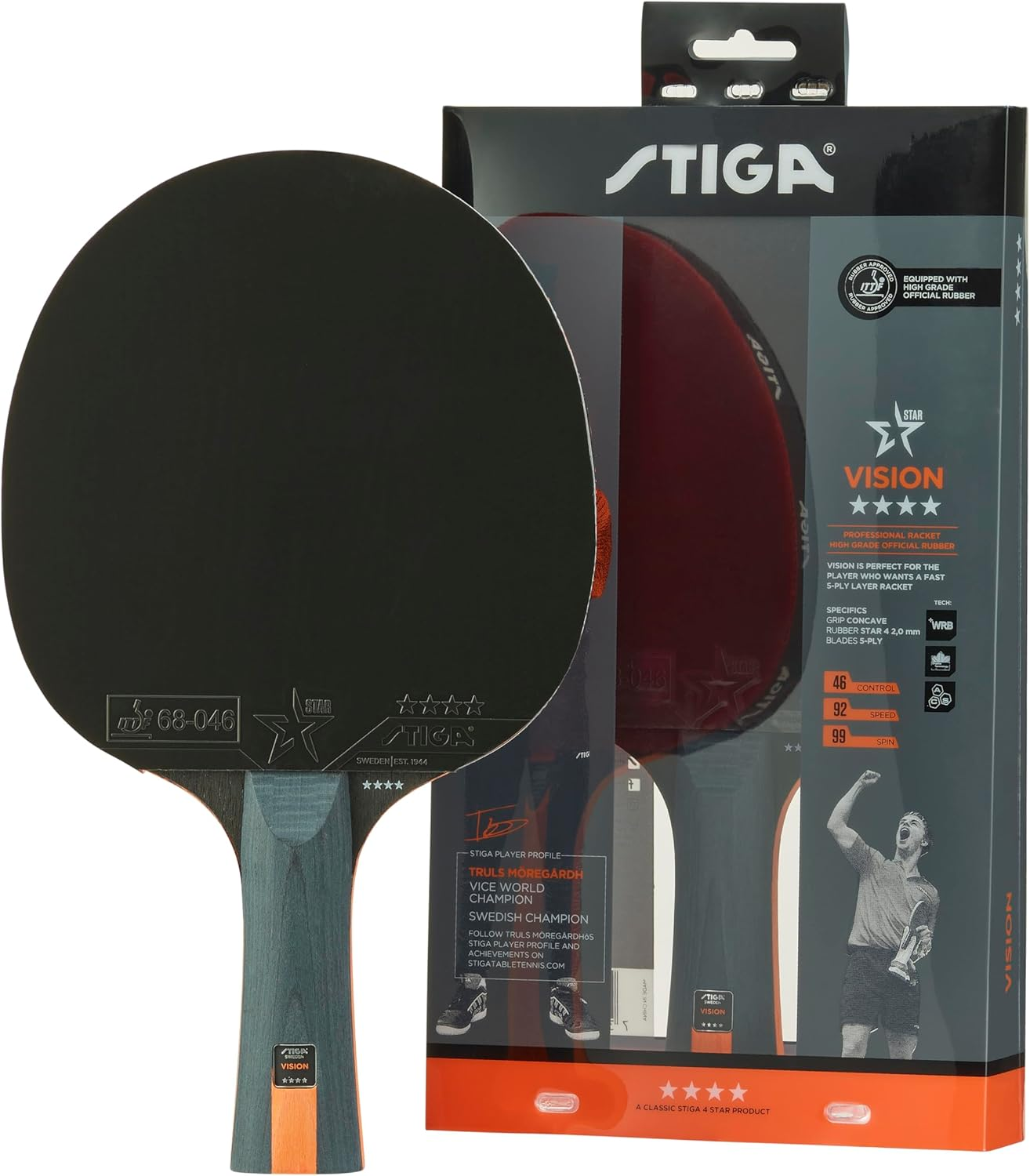 STIGA Vision 4-Star Table Tennis Bat, Black/Red image number 1