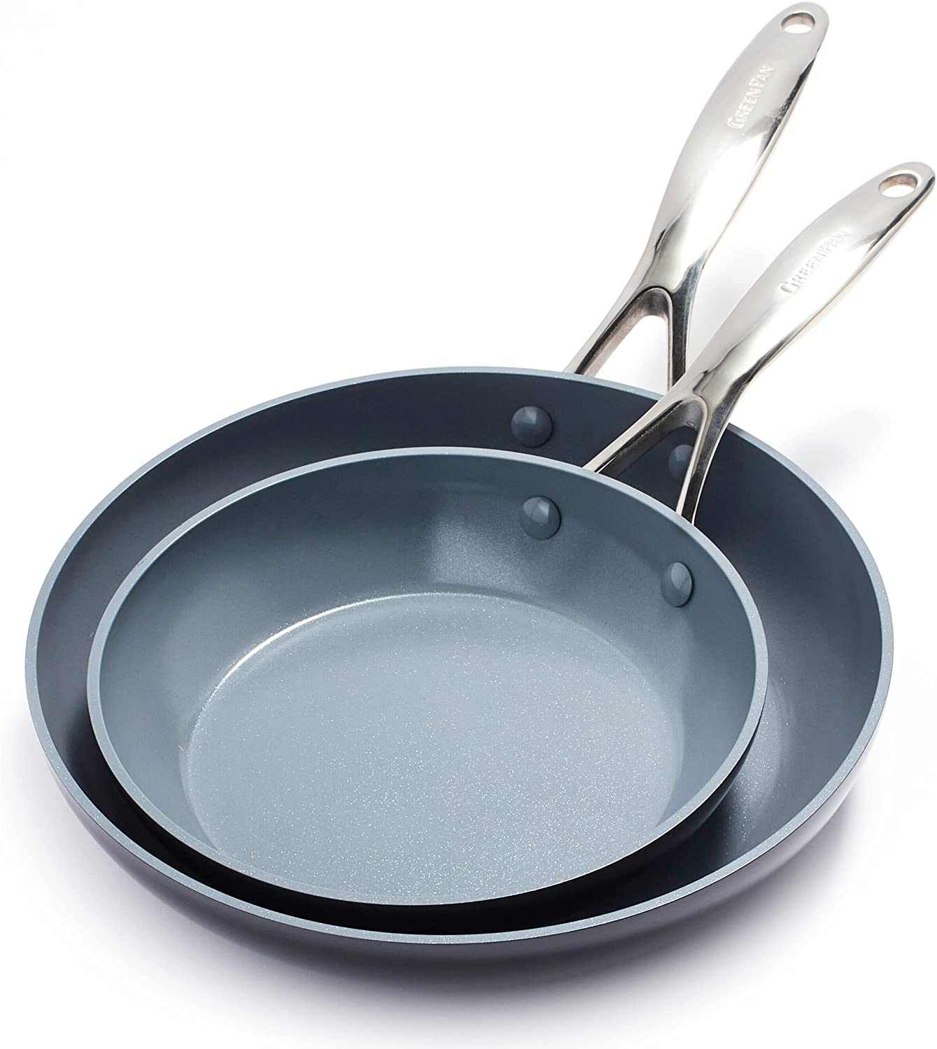 Greenpan Valencia Pro Hard Anodized Healthy Ceramic Nonstick 20 Cm and 26 Cm Frying Pan Skillet Set, Pfas-Free, Induction, Dishwasher Safe, Oven Safe, Gray image number 1