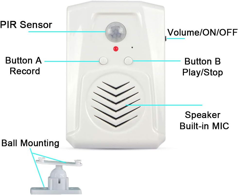 Infrared Motion Sensor Activated Sound Speaker Built with Microphone Record One Voice for Shop Sale, Garage Door Alert, Greeting Visitor Door Chime, Security Reminder image number 4