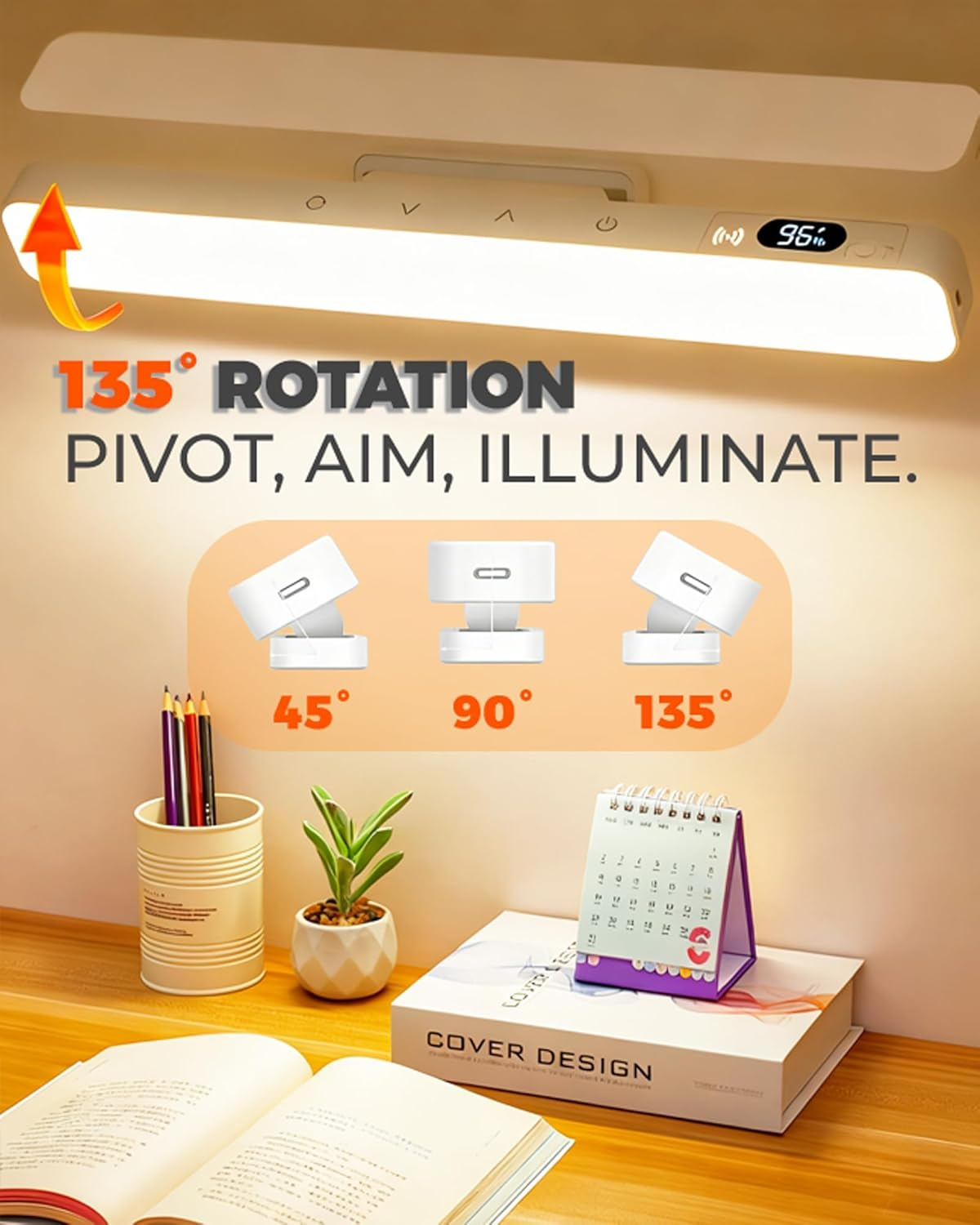 EKOWEE 6W Dimmable Mirror Light, under Cabinet Lighting, 5 Colors & Brightness Dimming, 2000Mah Rechargeable Magnetic Light Bar, Stick on Touch Light for Cabinet,Kitchen,Closet,Bedside,Desk image number 2