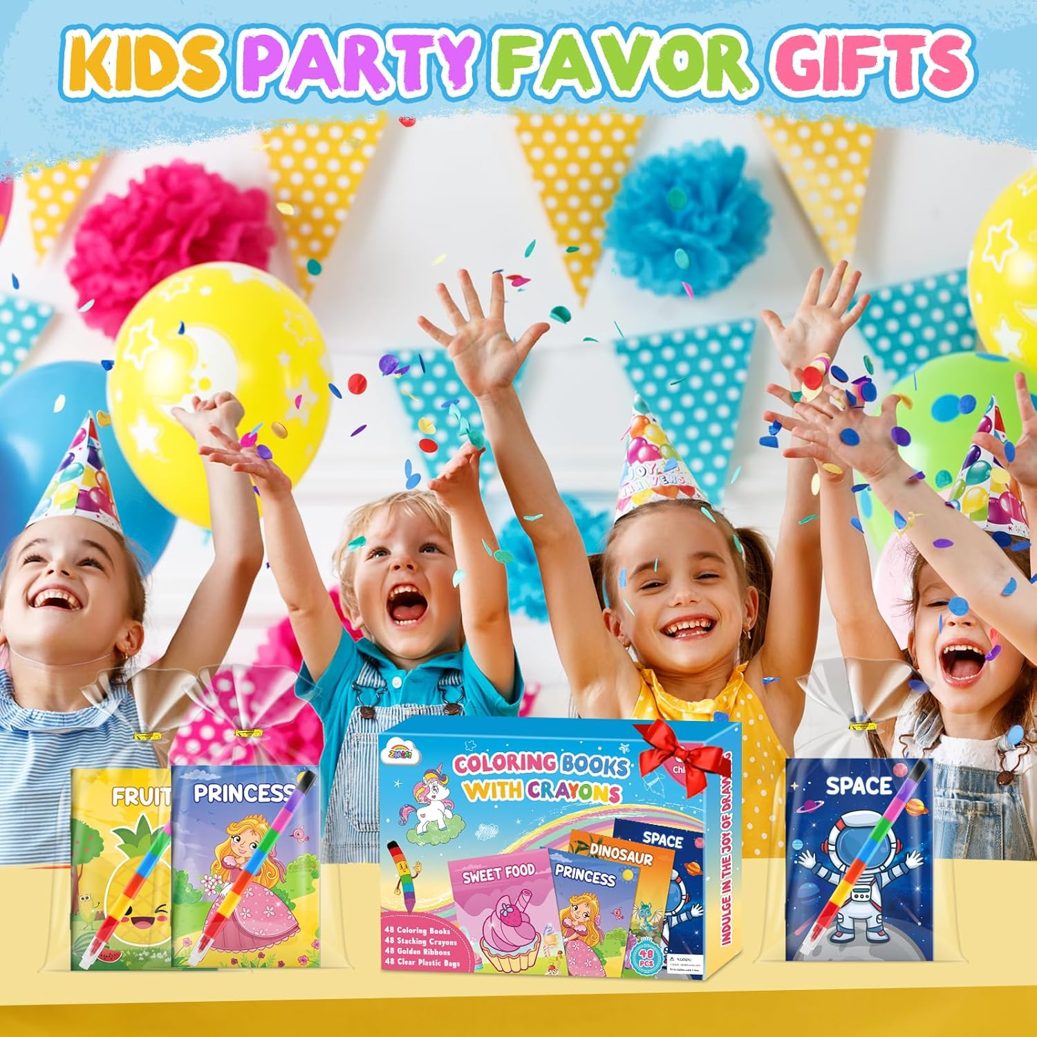 ZMLM 48 Coloring Books for Kids Party Favors: Bulk 48 Crayons Mini Coloring Books for Kids Ages 4-8 Birthday Goodie Bags Stuffers Toddlers Return Gifts Classroom Prizes Teacher Crafts (Classic) image number 4