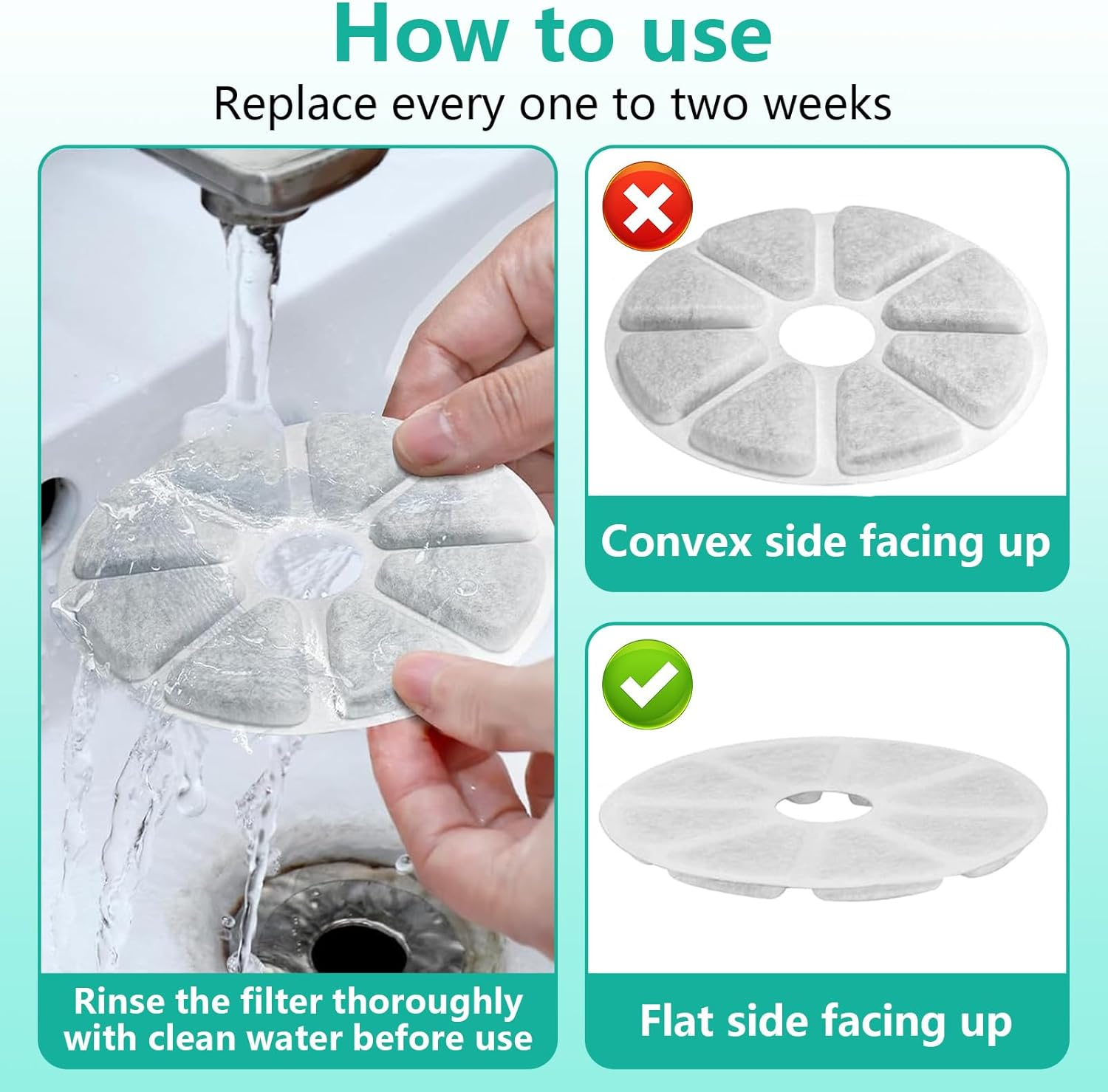 XTUDOU Pack of 8 Cat Fountain Filters, Contains Activated Carbon, Triple Filtering, round Cat Fountain Filter, Suitable for a Variety of Replacement Filters for Pet Drinking Fountains image number 2