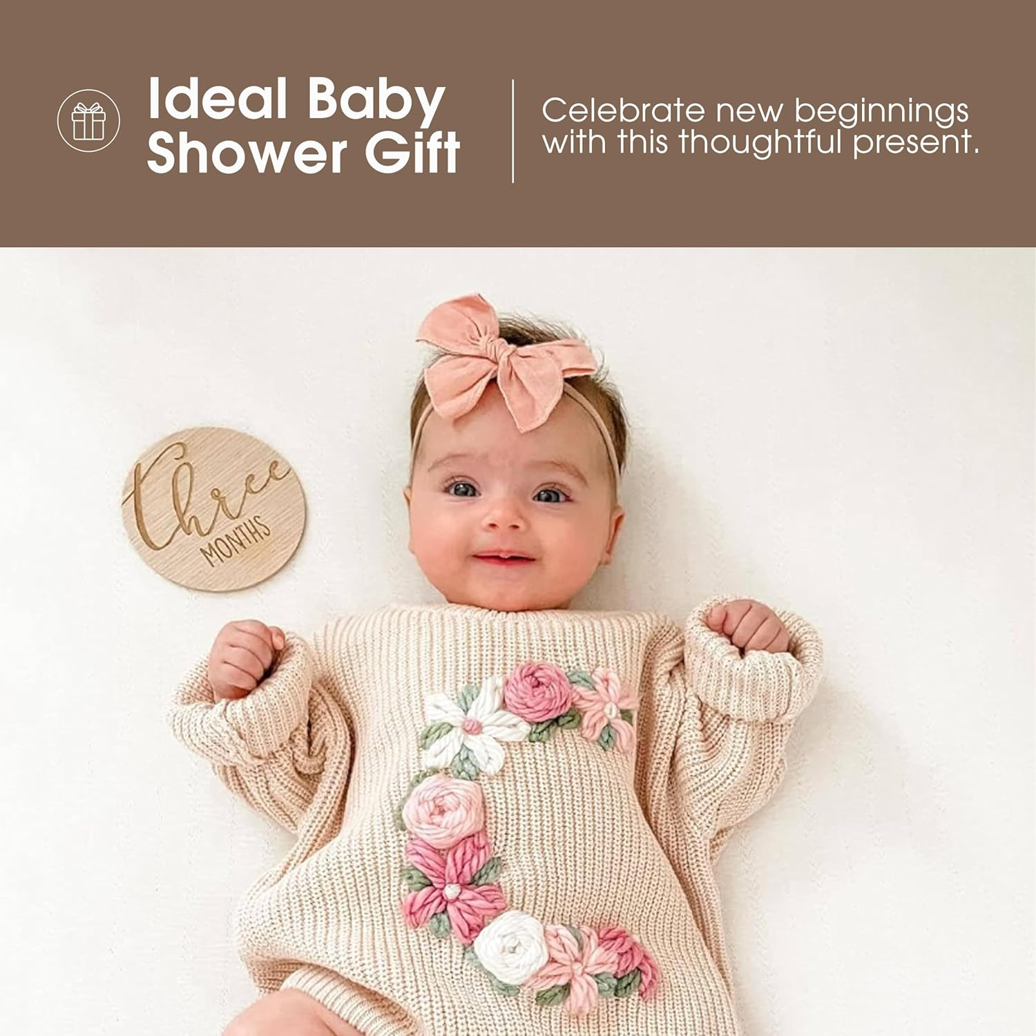 Pearhead Wooden Monthly Milestone Photo Cards - 7 Double-Sided Engraved Discs for Baby Announcement and Milestones, Gender-Neutral Photo Props for Newborn Boy and Girl, Light Wood image number 3