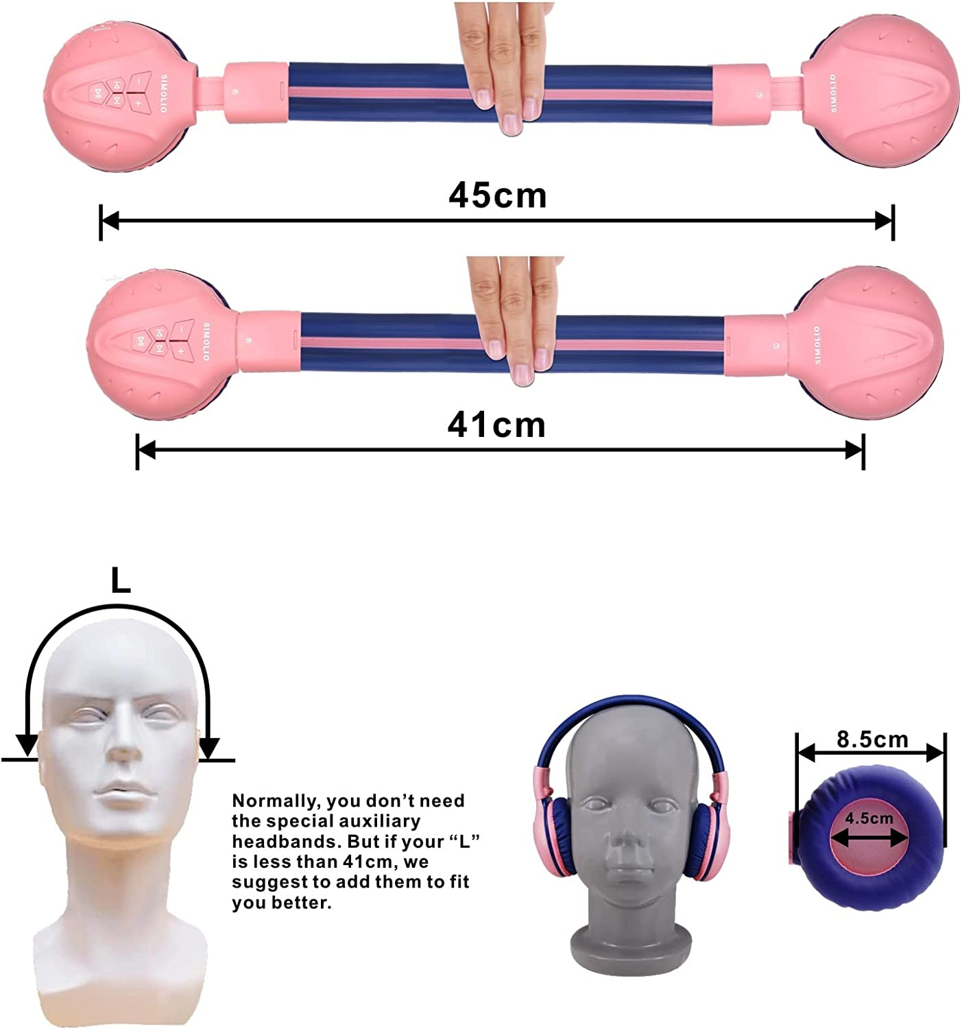 SIMOLIO Kids Bluetooth Headphones with Microphone, Wireless Childrens Headphones with Safe Volume, Foldable Adjustable Headband, Over-Ear Headphones (Pink, 1 Pack) image number 1