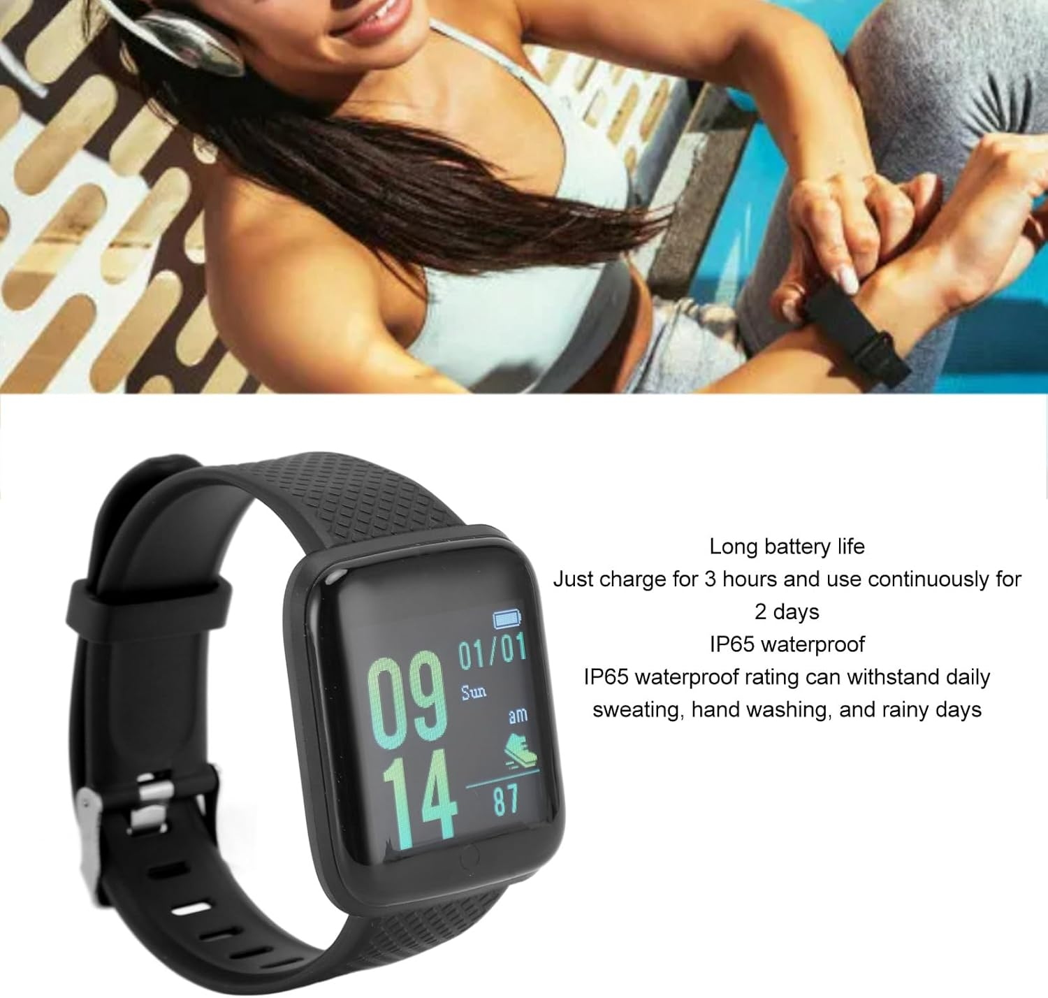 Smart Watch for Men Women, Fitness Tracker Watch with Step Tracker, Sleep & Calorie Monitor, Message Reminder, Health Tracker Watch for Ios 9.0 or for Android 5.0 for Phone Bluetooth 4.0 (Black) image number 4