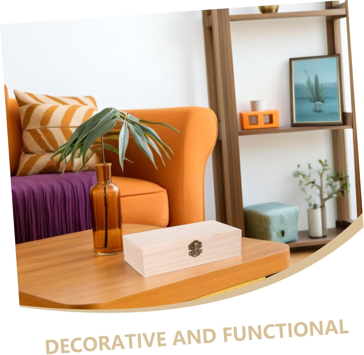 2Pcs Wooden Storage Box Unfinished Wood Treasure Chest Hinged Lid and Front Buckle for Jewelry Home Craft Storage image number 2