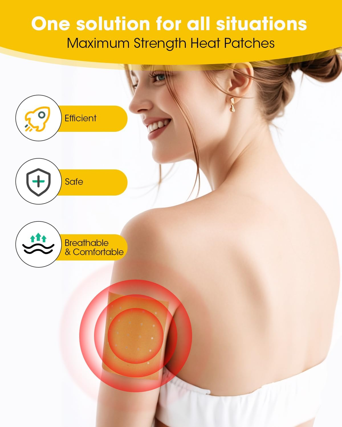 MQXUNMI Heat Patches, 60 Count Maximum Strength Muscle & Joint Soothing Plaster, 24 Hours Long Lasting Fast Acting Joint Patches for Neck, Shoulders, Back, Knees and Anks image number 1