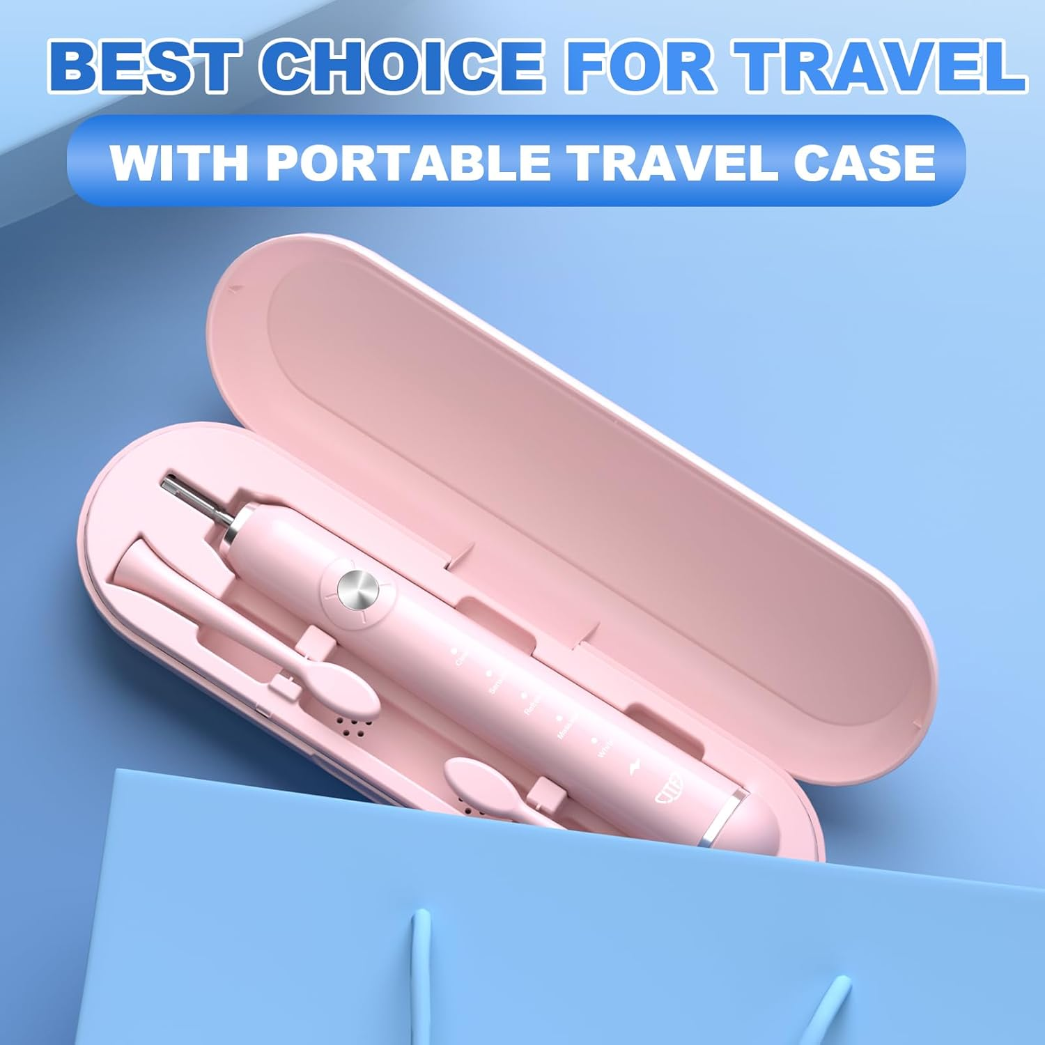 JTF Sonic Electric Toothbrushes for Adults，6 Brush Heads, 5 Modes, 60-Day Battery, Ipx7 Waterproof, 2 Mins Smart Timer, Toothbrush Holder, Travel Case, Portable Rechargeable Toothbrush，Pink