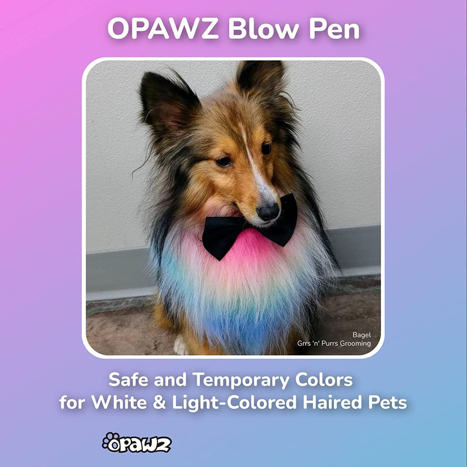 OPAWZ Blow Pen 10 Colors with Tattoo Stencil 24Pcs Suit, Temporary Color Dog Hair Dye, Non-Toxic and Washable, Semi Permanent for Dogs and Cats Grooming
