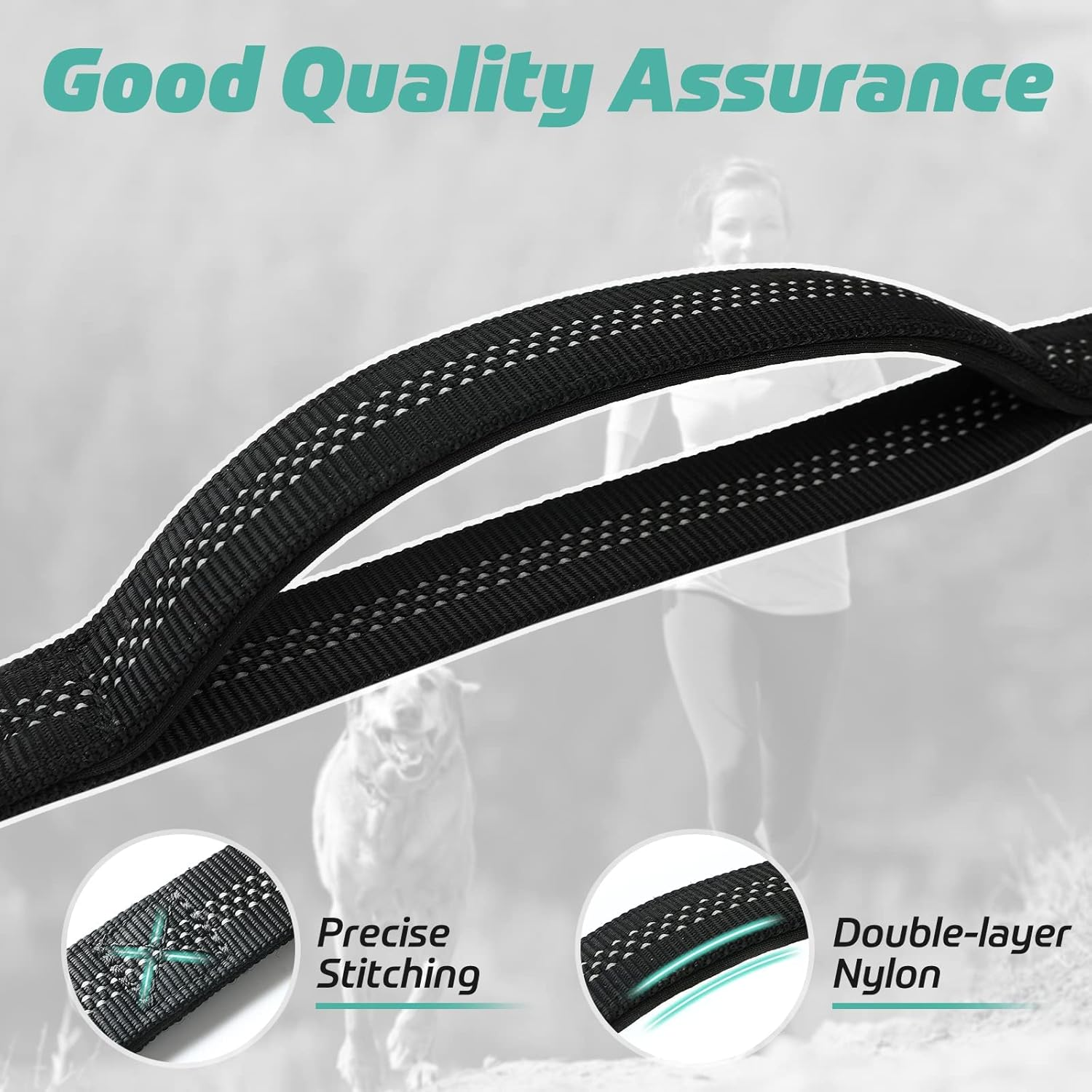 Rabbitgoo Tactical Bungee Dog Leash, Elastic Leads Rope with 2 Padded Traffic Control Handles for Military Dog Training and Night Walking, Quick Lock & Release, Safety & Comfort, 5.2FT, Black image number 1