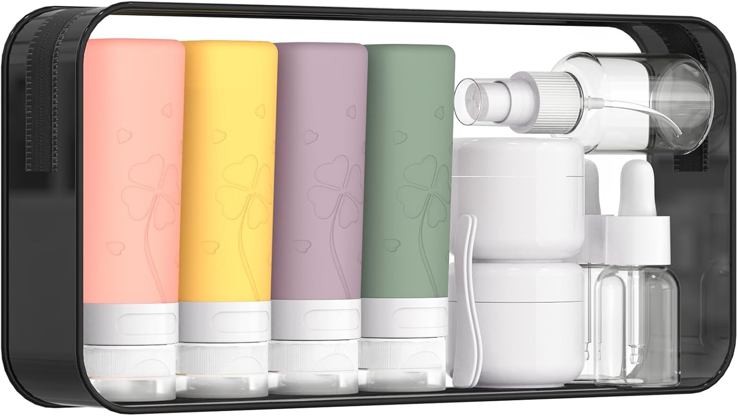 Travel Bottles Set for Toiletries, TSA Approved Travel Size Containers with Cream Jars, Airplane Travel Essentials Leak Proof Silicone Travel Bottles for Shampoo Conditioner Lotion Cream