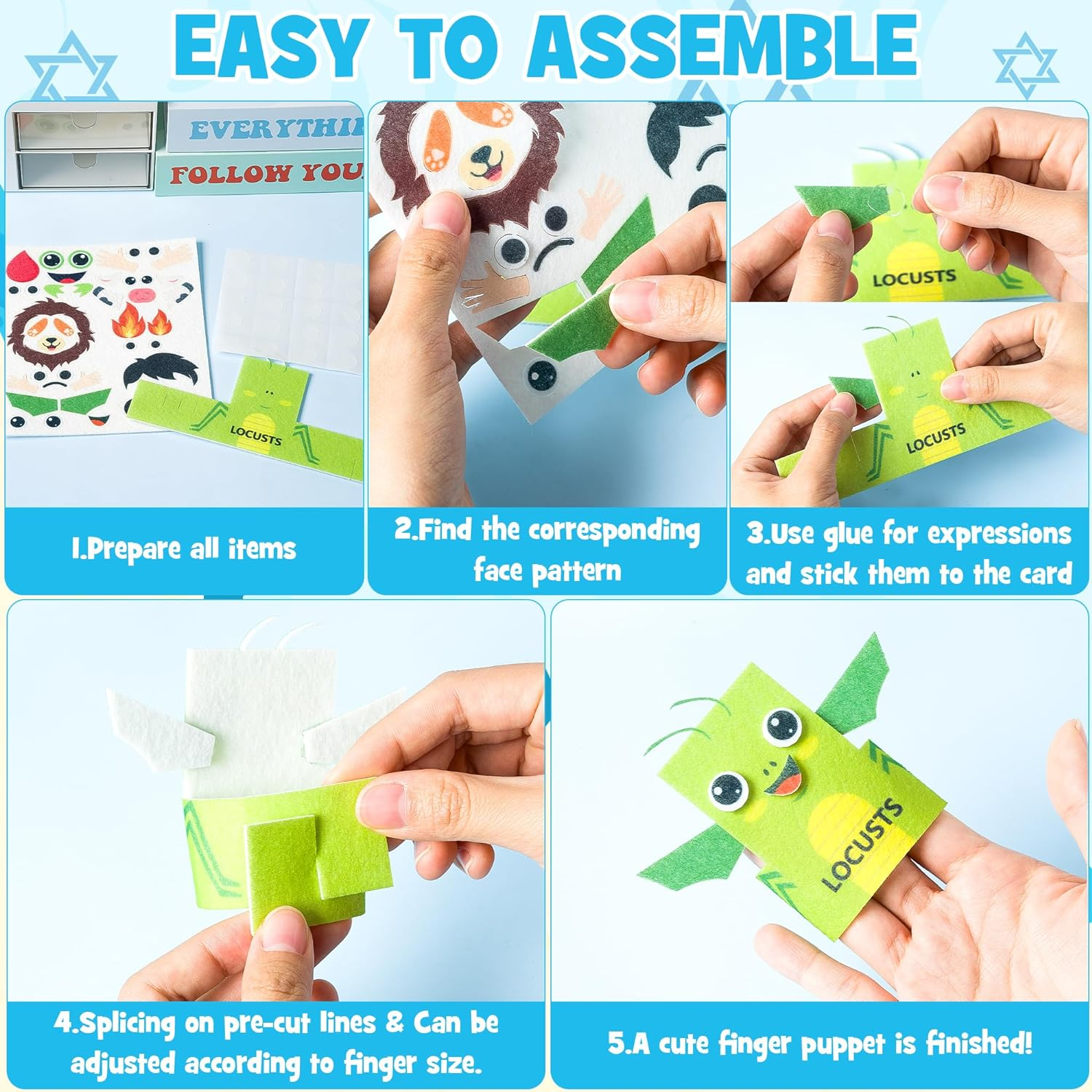 Cocnny Ten Plague Finger Puppets - 30Pcs Passover Felt Hand Puppet Making Kit, Make Your Own Fingers Puppets Toy for Kids, Religious Story Time Jewish Pesach Seder Passover Christian Party Supplies image number 4