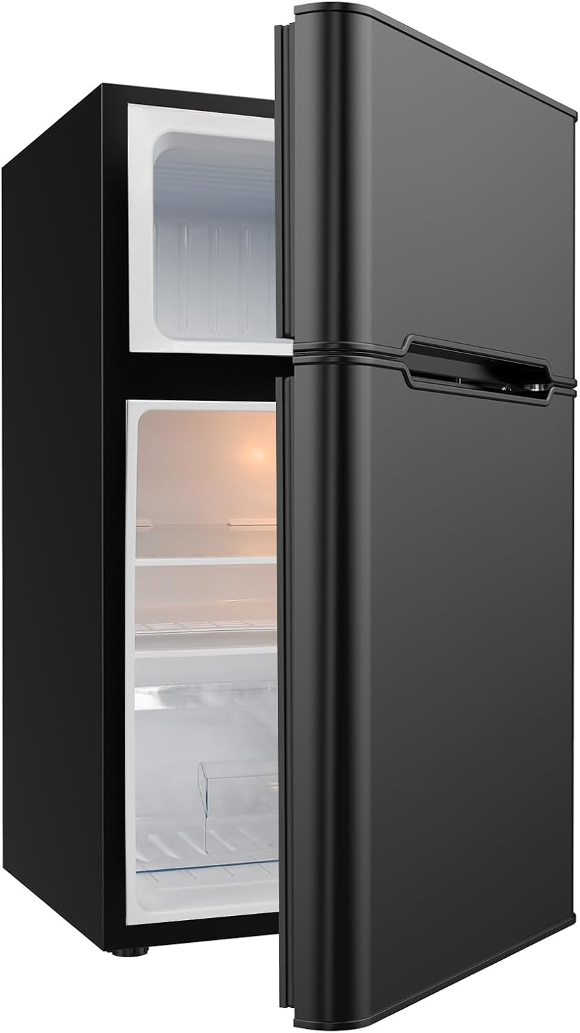 90L Bar Fridge with Freezer Double Door Mini Refrigerator Portable Compact Fridge Freezer for Home Office Dorm Apartment Beer Beverage Cola Wine Black image number 2