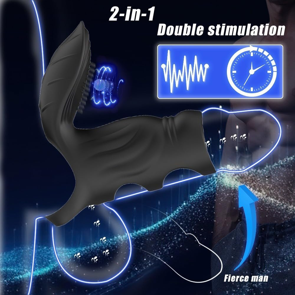 LONZYON Vibrating Penis Sleeve Cock Ring with Clitoral Stimulator, Penis Ring Vibrator Extender for G Spot Stimulation, Couples Adult Sex Toys for Men Women, Girth Enhancer Sleeve Male Couple Sex Toy (Black) image number 1