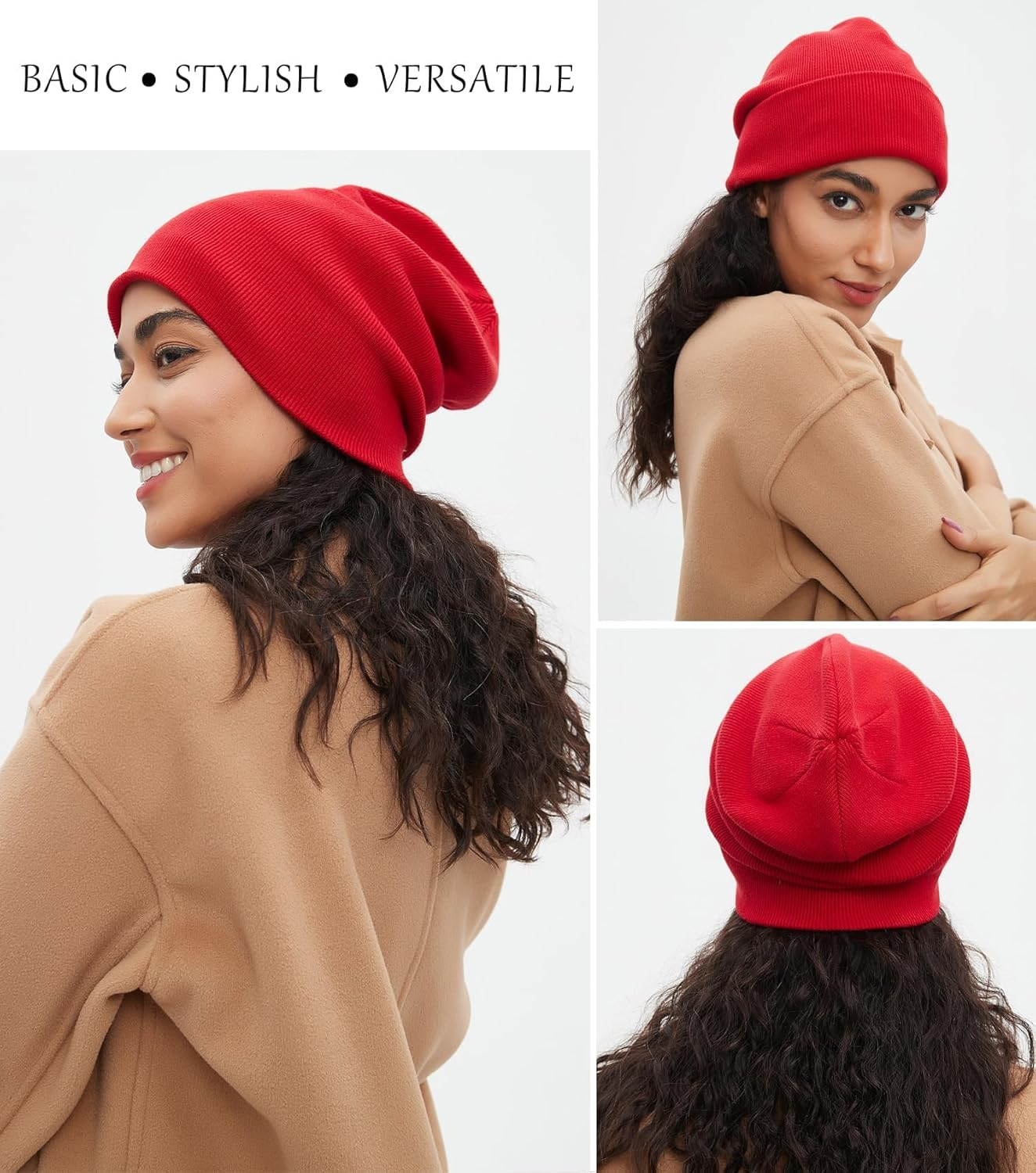 Dumrotite Cotton Beanie Hat for Women Men, Double Warm Knit Winter Hats, Fisherman Slouchy Ski Cuffed Beanies Skull Cap