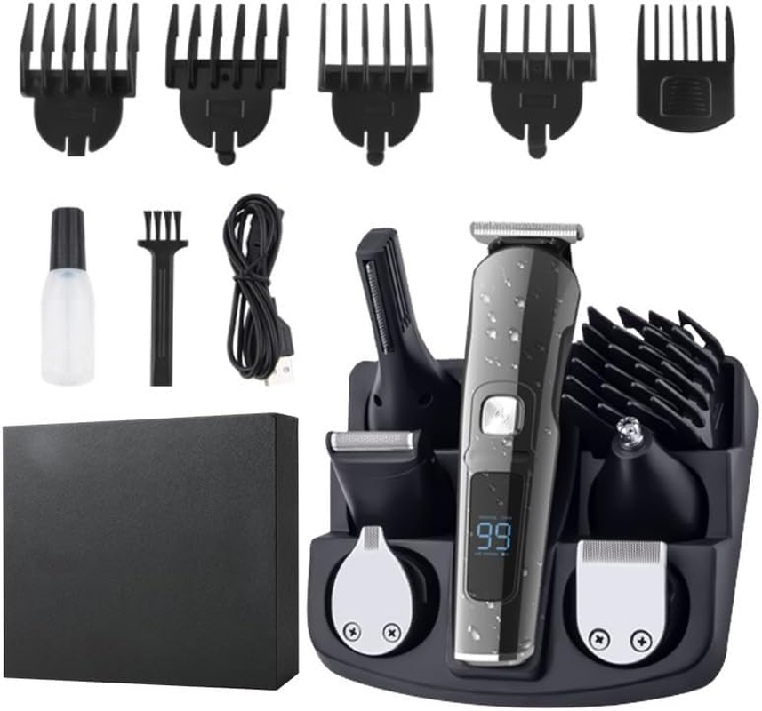 Frafuo Beard Trimmer for Men 6 in 1 Kit Electric Hair Clipper,Cordless Nose Trimmers Mens Grooming Trimmer for Beard Head Face and Body Waterproof IPX6 USB Rechargeable LED Power Display