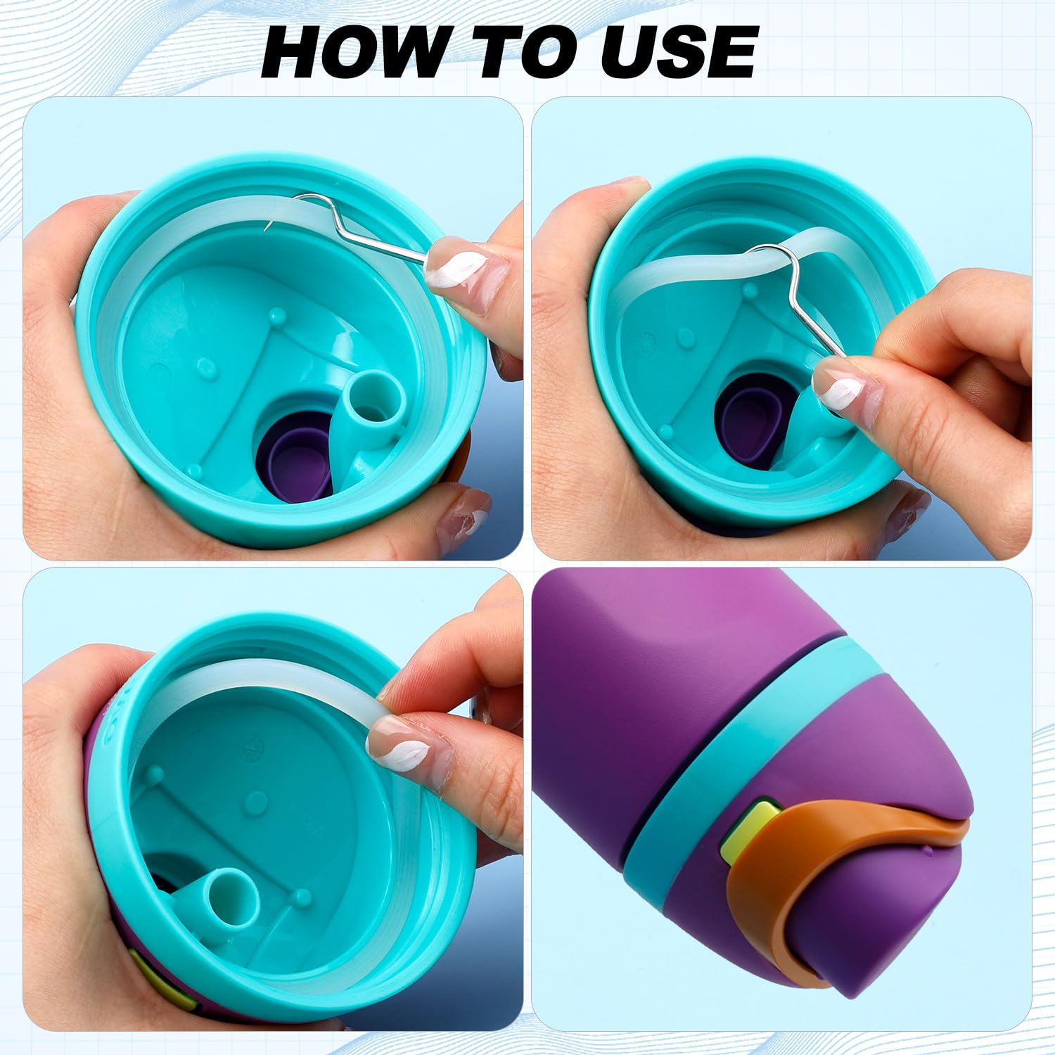 9Pcs Water Bottle Replacement Parts Compatible with Owala Freesip, Water Bottle Seal Ring & Replacement Stopper for Owala 16/19/24/25/32/40Oz Gasket Plug Accessories Bpa-Free (White) - Colorful image number 5