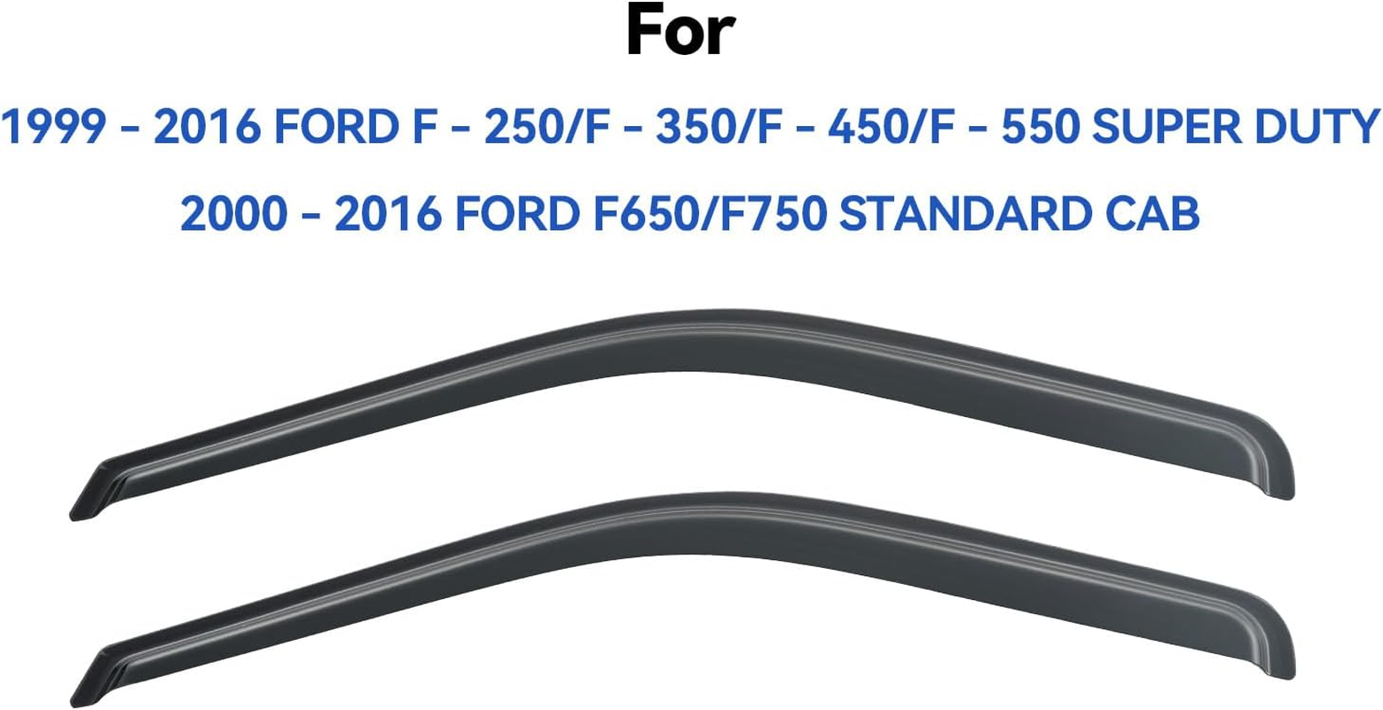 Window Rain Guards Shield for 1999-2016 Ford F250 F350 F450 F550 Super Duty, Out-Channel Window Wind Deflectors Shades for 2000-2016 F650 F750 Standard Cab, 2PCS image number 2