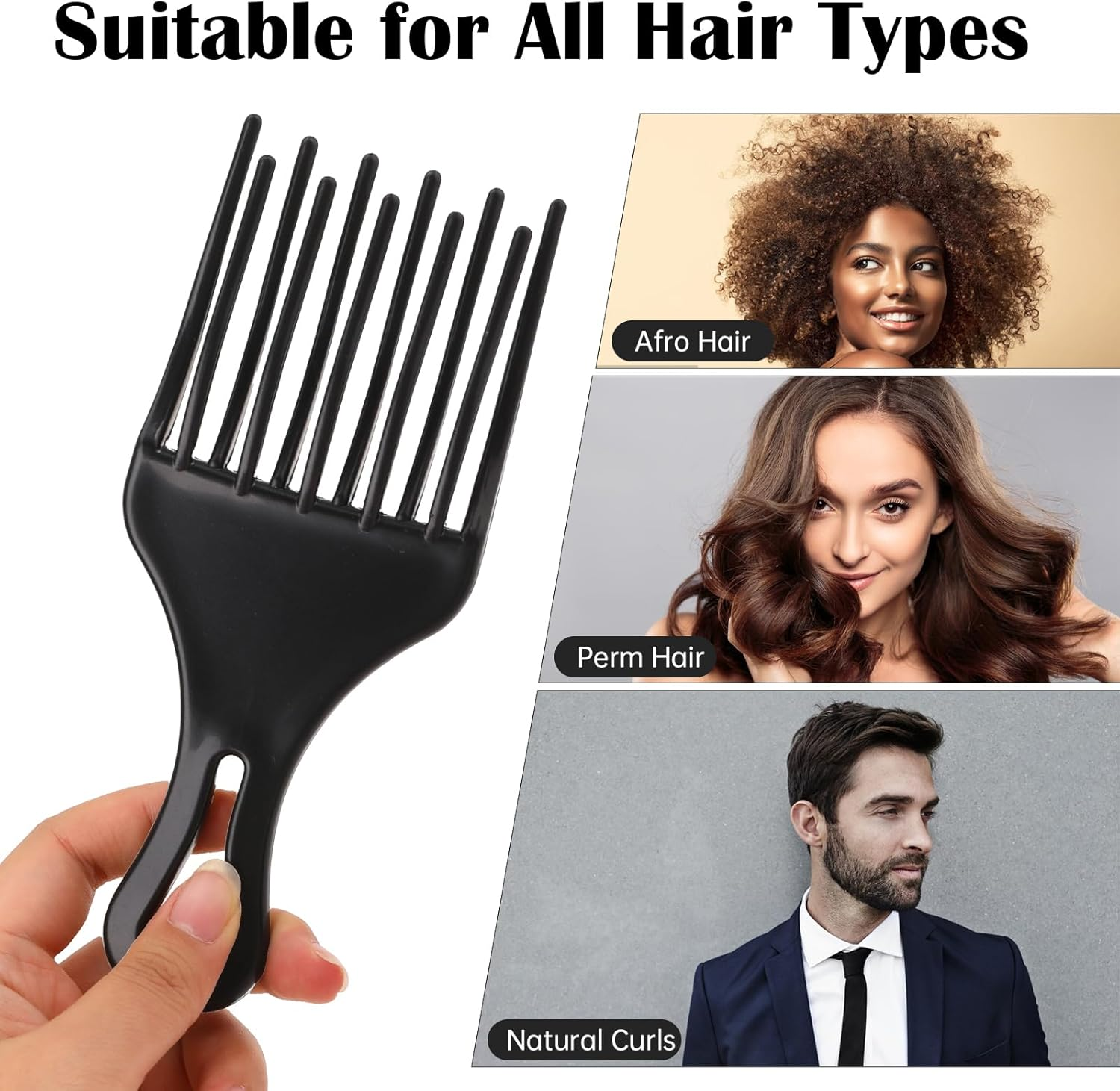 2 Pcs Afro Comb Set: Large and Small Plastic Wide-Tooth Picks for Curly, Natural Hair Styling, Detangling Wigs and Braids image number 4