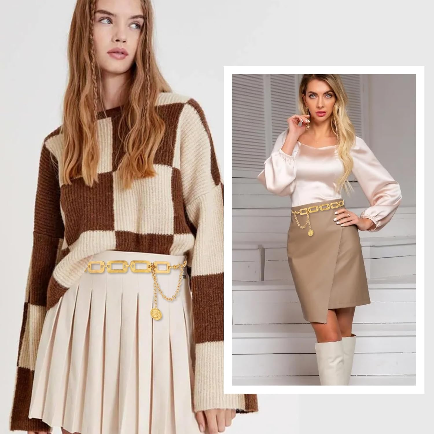 Chain Belt for Women Metal Waist Chain Chunky Belly Link Belt Thick Chain Belts Trendy Adjustable Waist Belts Gold Fashion Cute Body Chains for Girls Ladies Dresses Vest Jeans Pants Trousers image number 3