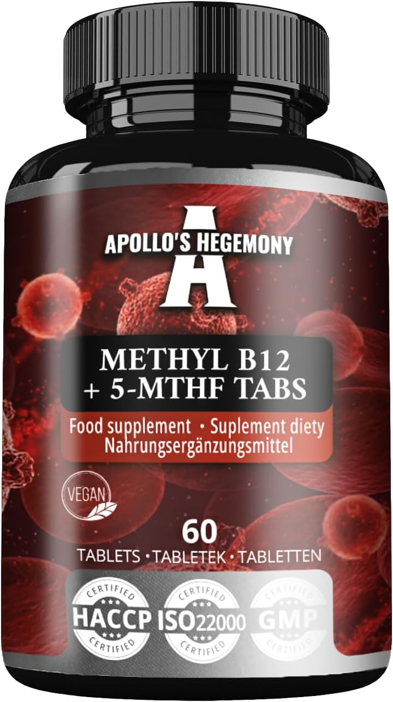 Methyl B12 + 5-MTHF 300 Mcg - Vitamin B12 and Folic Acid - 60 Vegan Tablets - 8 Months Supply - Energy and Well-Being Support - Diet Supplement by Apollo'S Hegemony