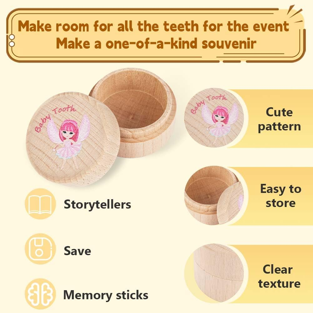 Tooth Fairy Box with Tooth Fairy Bag,Wooden Baby Keepsake Box,Baby Teeth Storage Box for Lost Teeth,Newborn Wood Case for Boys Girls Gift（Fairies） - Boy image number 4