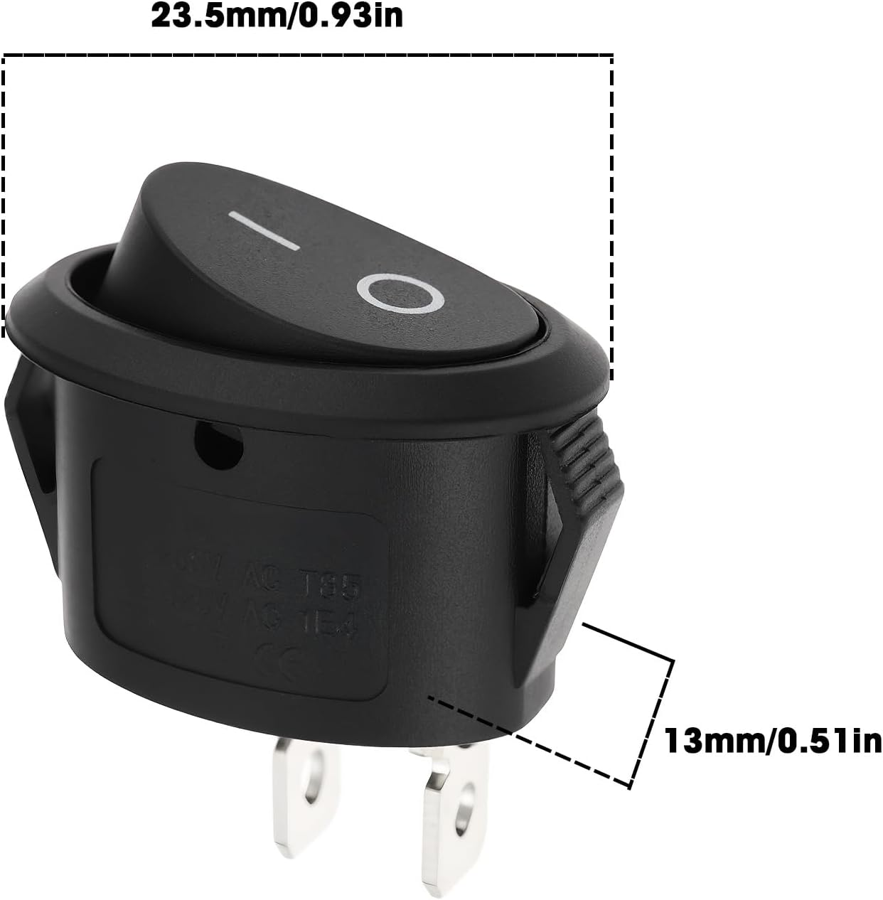 YINETTECH 5Pcs SPST Oval Rocker Switch 2Pin Toggle Switch 6A/250VAC 10A/125VAC for DIY Electronics