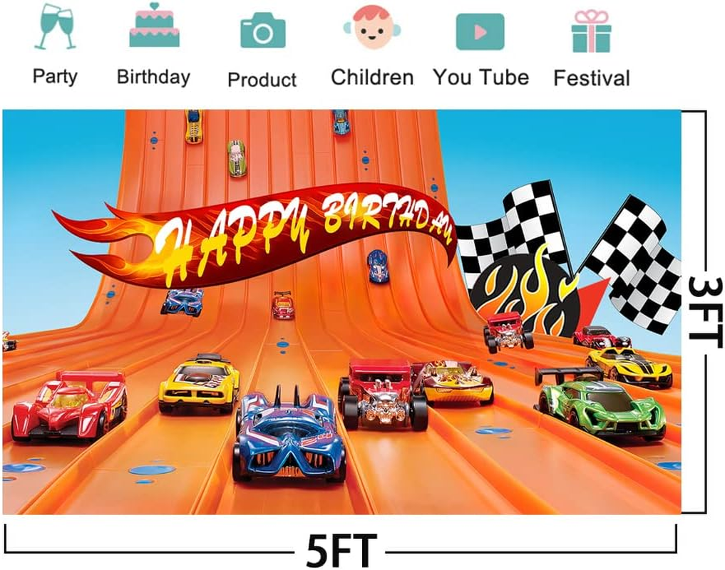 Hot Wheels Backdrops for Birthday Party Decorations Supplies, Red Car Photo Background for Cake Table Decorations, Hot Wheels Banner, Polyester 5X3Ft image number 2