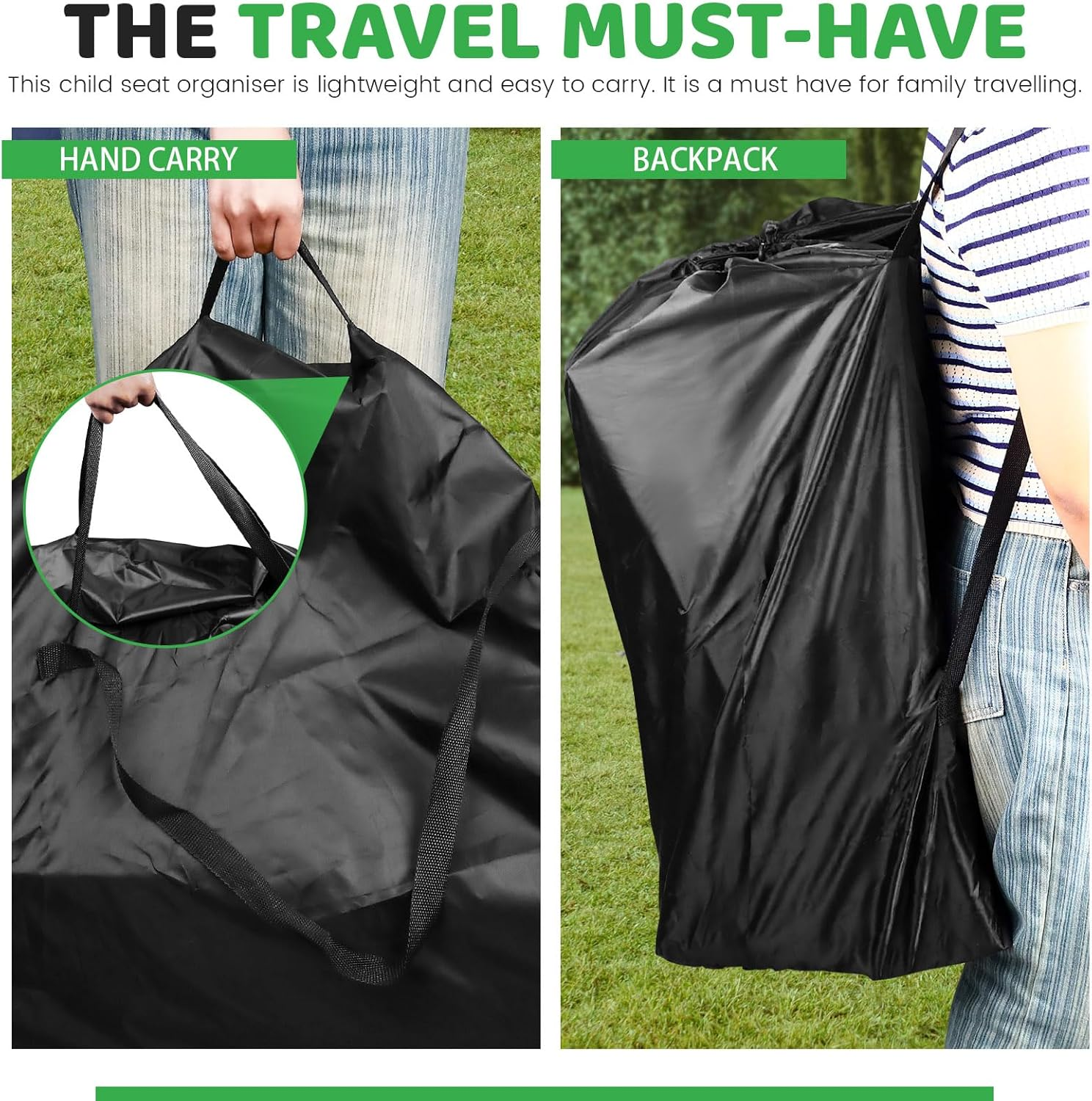 Car Seat Travel Bag, Portable Car Seat Travel Bag for Airplane, Car Seat Bags for Air Travel, Wear Resistant Gate Check Car Seat Travel Bag (Black) image number 5