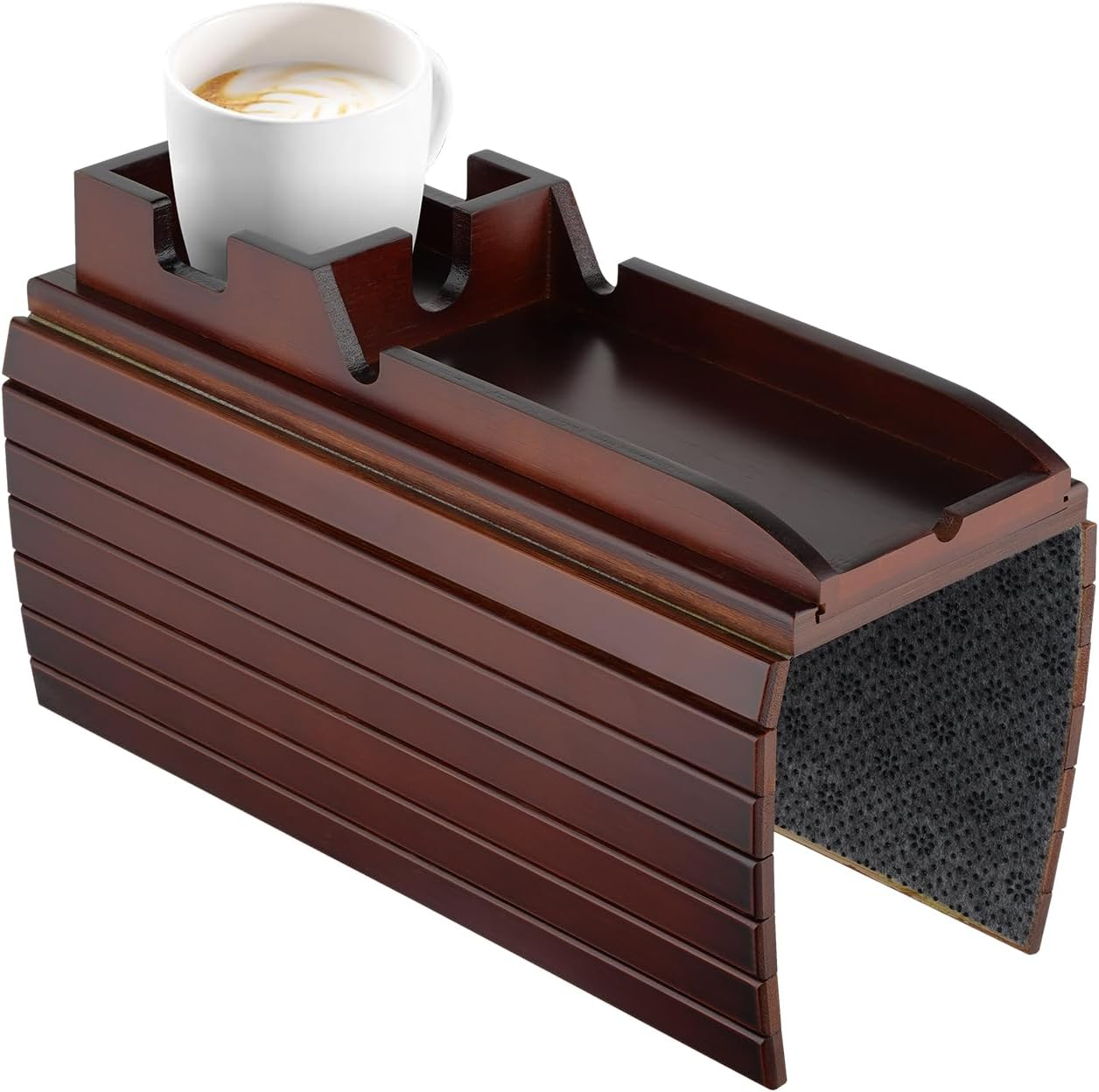 ACA Trading Couch Cup Holder Tray, Modern Sofa Armrest Tray Table with Non-Slip Pad, Wooden Bamboo Arm Table for Drinks and Food with Side-Away Tray(Natural)