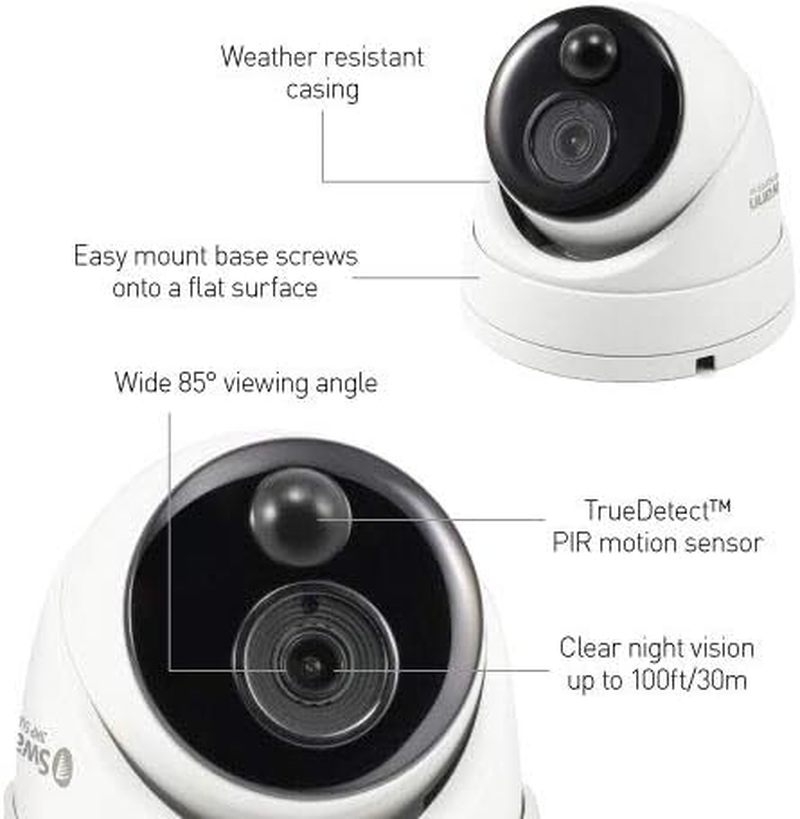 Swann Home Security Camera with 1080P White Dome Camera PIR Motion Sensor,Indoor and Outdoor Waterproof DVR Surveillance Camera Systems,Color Night Vision,Heat Motion Detection (Pack of 1) image number 2