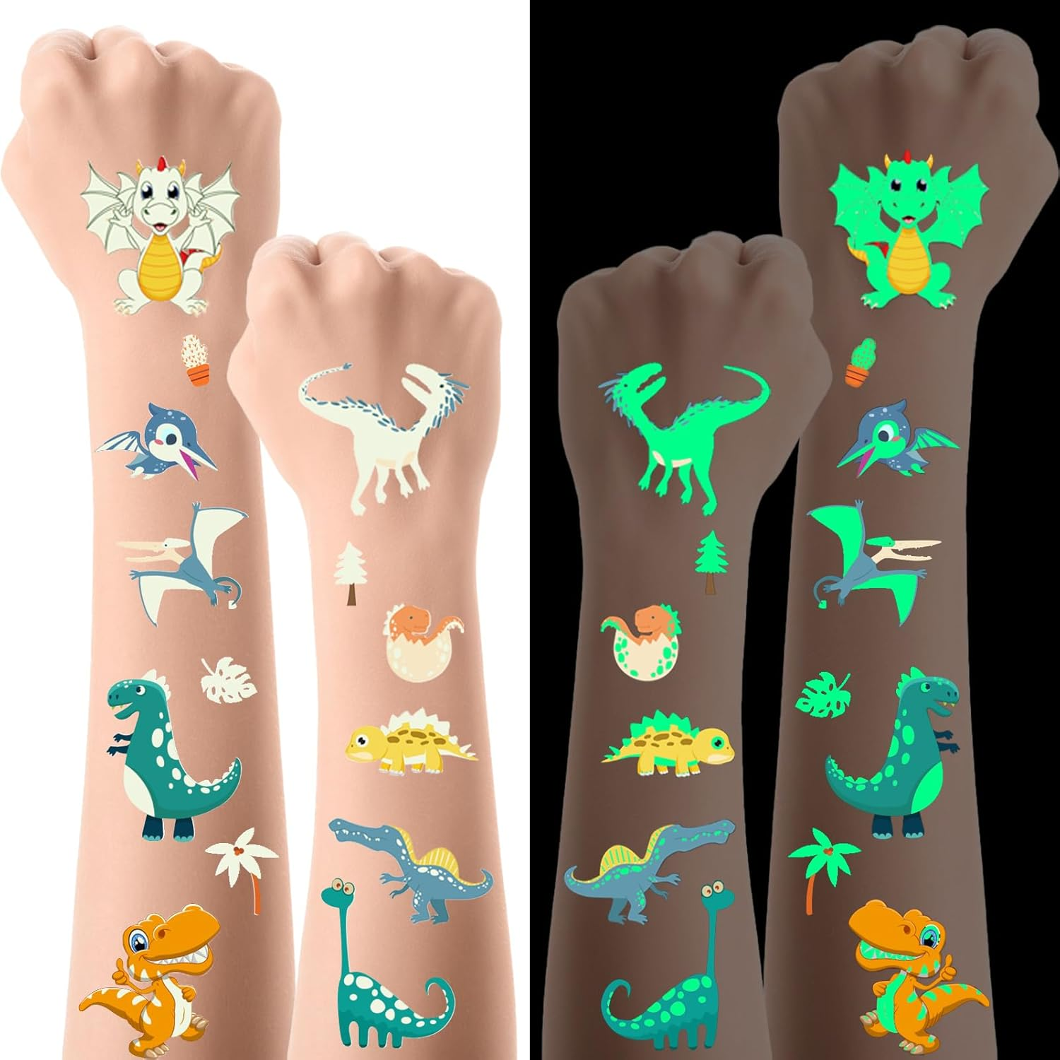 20 Sheets Luminous Temporary Tattoos Kids, Unicorn & Dino Themes Glow Temporary Tattoos Stickers for Girls Boys, Glow Party Supplies Gifts (Unicorn)