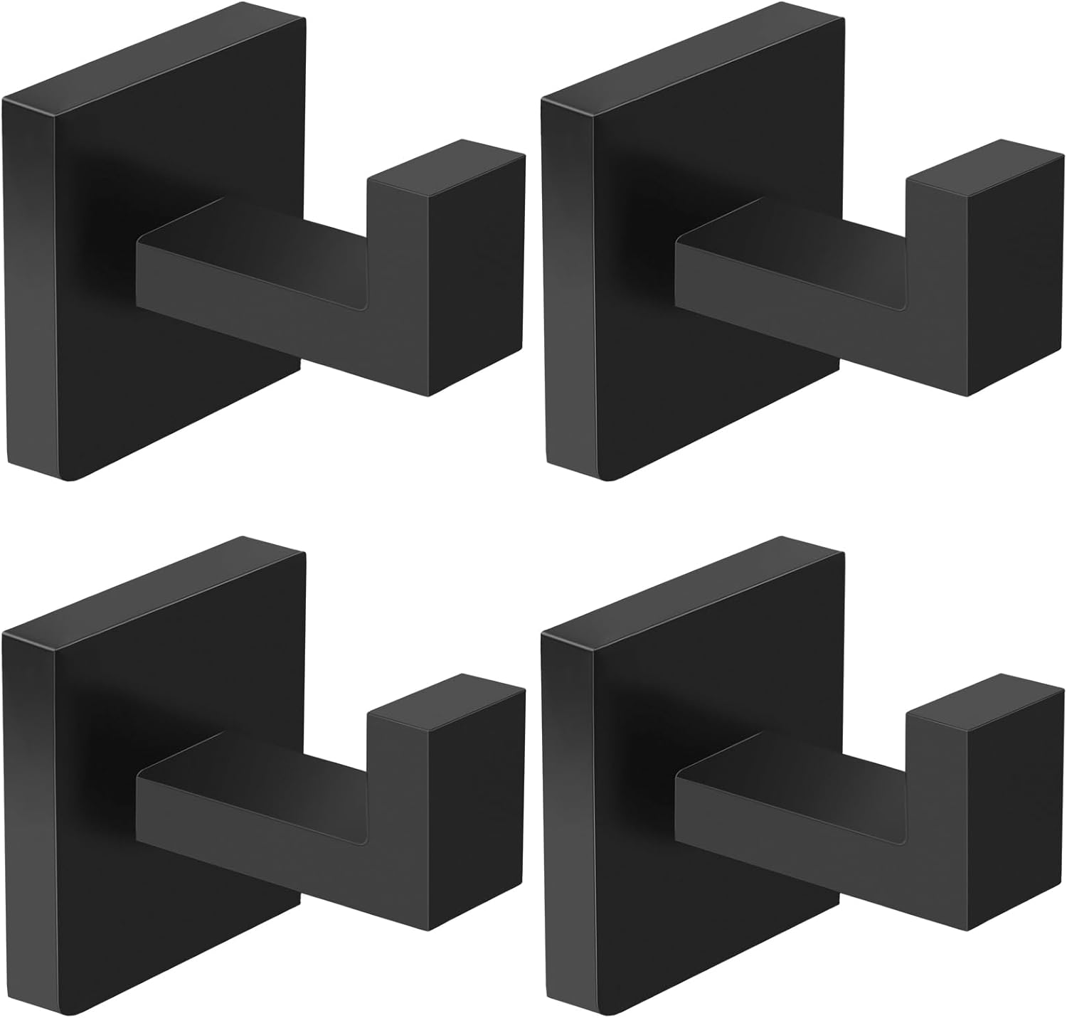 Ibosins 4 Pack Towel Hooks Hand Towel Holder for Bathroom Wall Livingroom Bedroom Kitchen Closet Heavy Duty Stainless Steel Hook Hanger for Robe, Bath Towel, Coat (Square Matte Black)