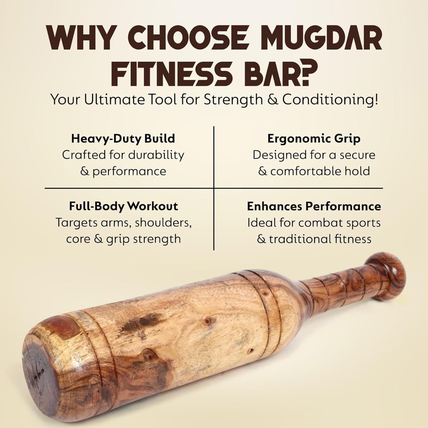KNK MUGDAR FITNESS BAR INDIAN CLUB MUDGAR BHEEM MACE SHOULDER EQUIPMENT MEEL KARLA KATAI MUGDAL FITNESS DURABLE WOODEN EQUIPMENT - 13 Kg image number 2