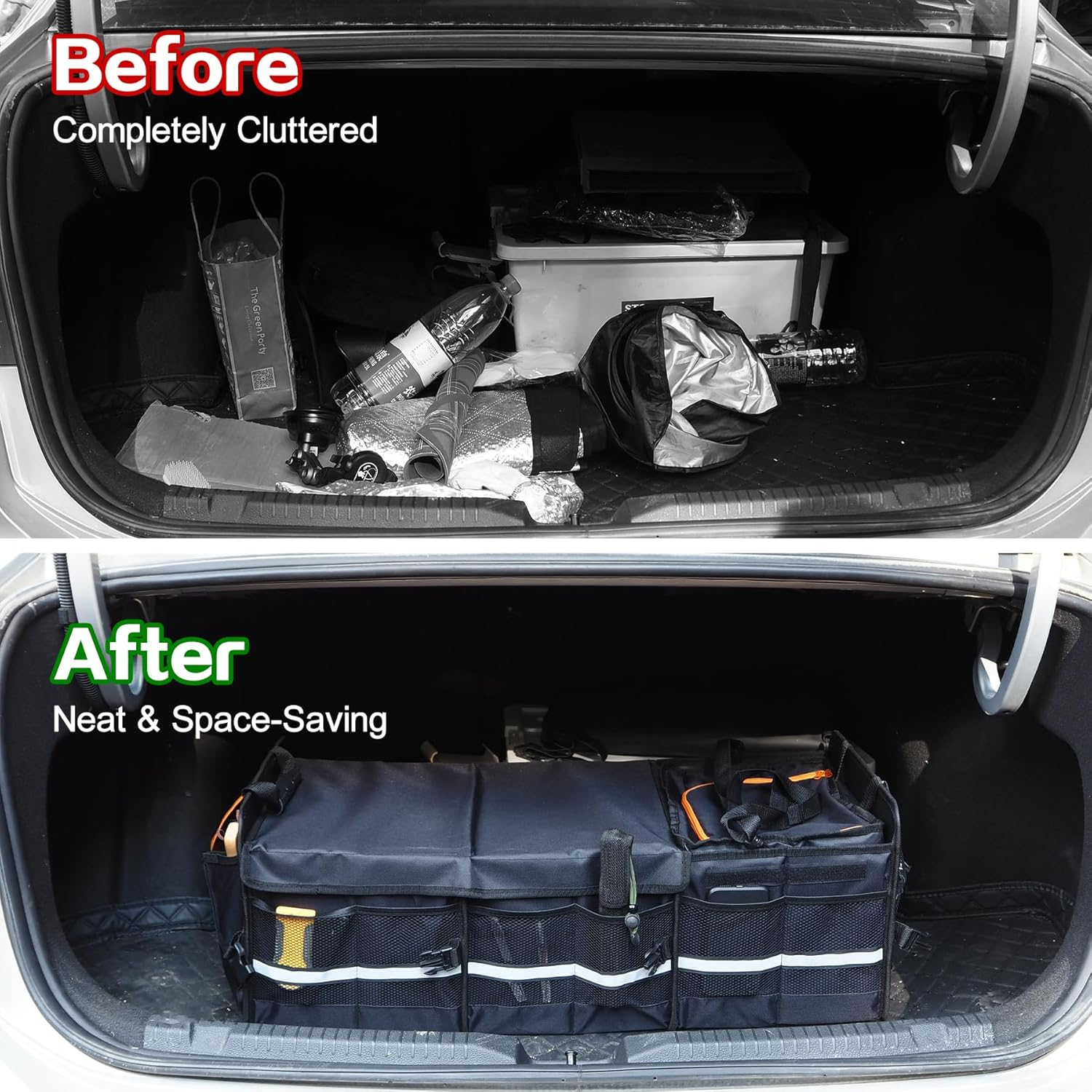 Car Trunk Organizer, Foldable Boot Organizer Built-In Leakproof Cooler, Multipurpose Automotive Travel Storage Bag Wtih Adjustable Securing Straps, Cargo Storage Accessories for SUV, Truck, Sedan, RV image number 4