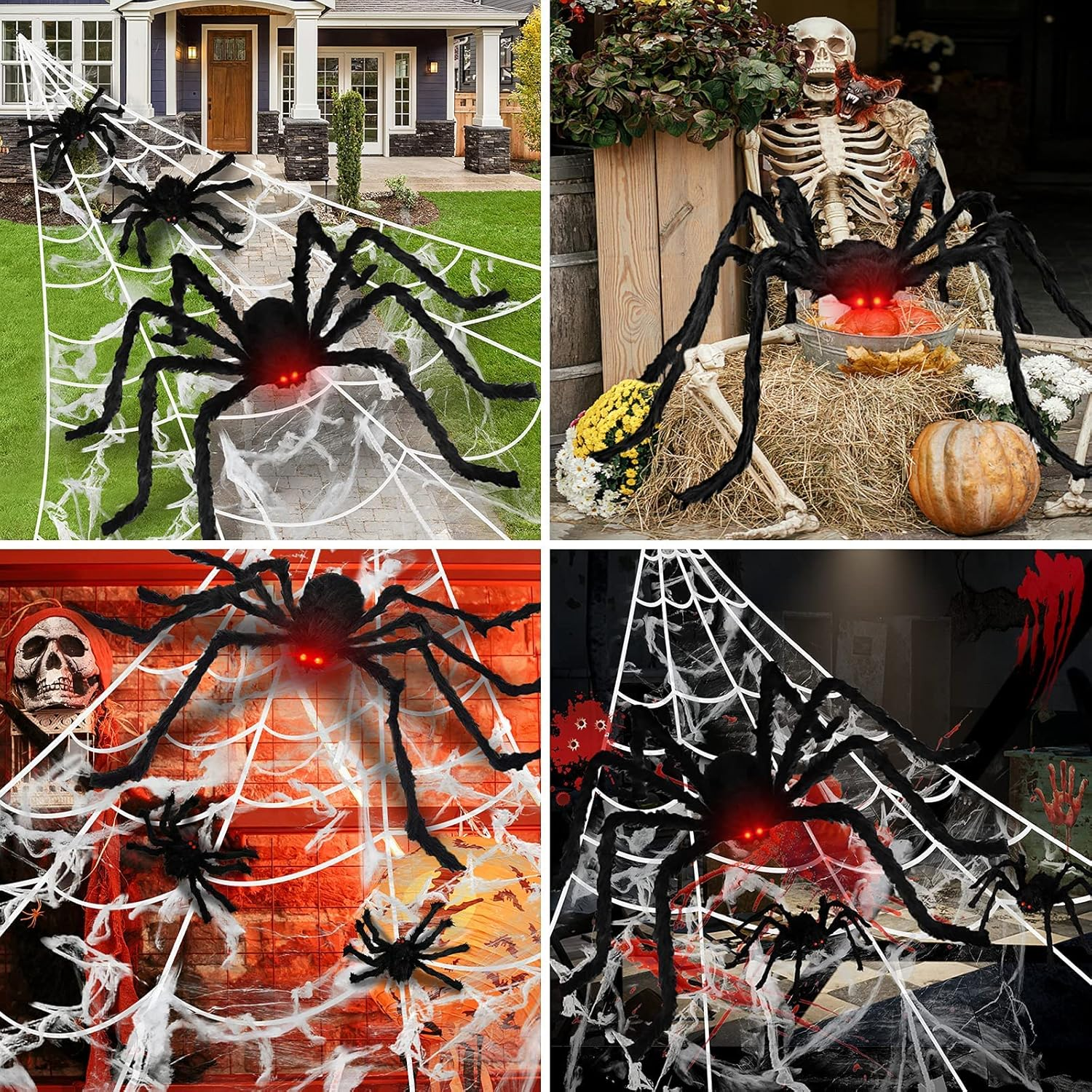 Halloween Decorations Outdoor 16 FT Giant Halloween Spider Web, 60'' Large Spider + 20 Spiders and 40G Stretch Cobwebs Triangular Spider Web Halloween for Haunted House Yard Lawn Party Halloween Decor image number 2