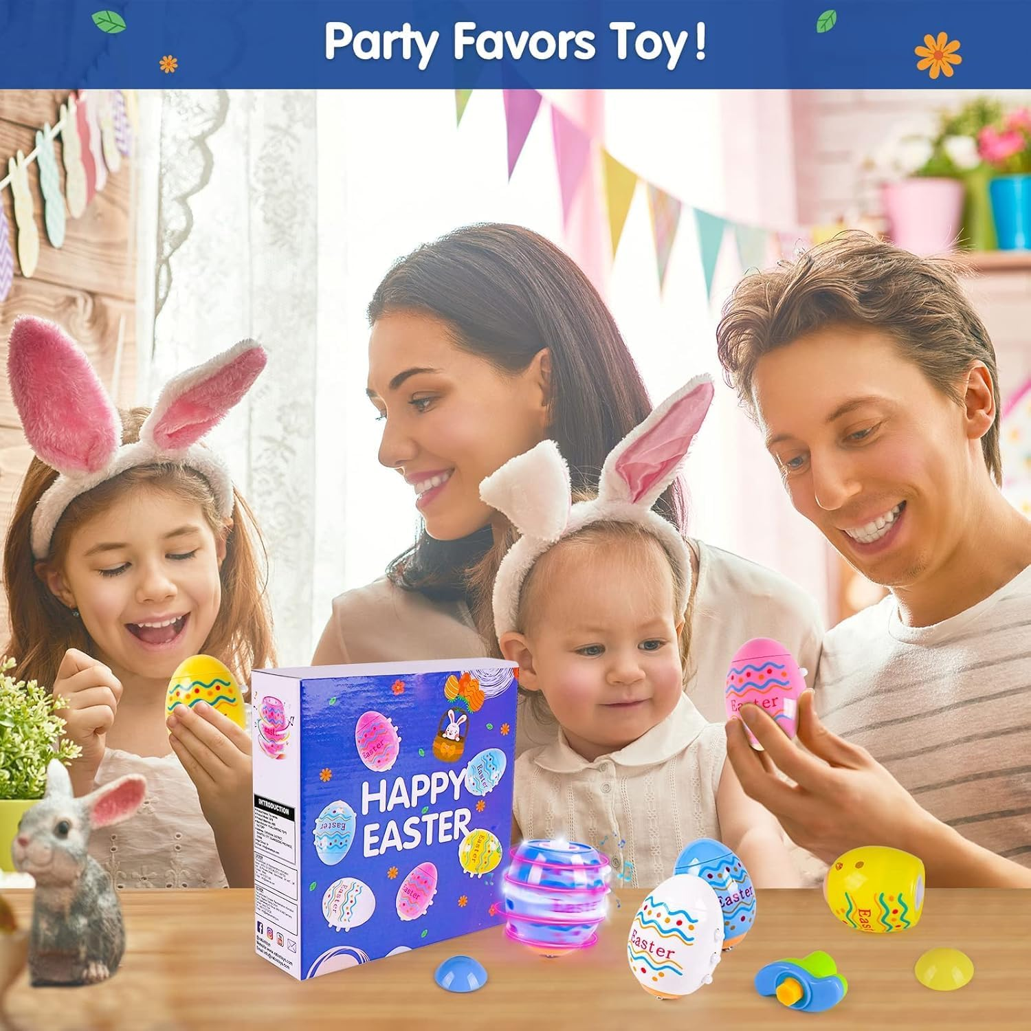 Easter Toys Eggs for Kids - 4 Pack Lighting & Spining & Singing Plastic Colorful Easter Toys Egss, Easter Basket Stuffers Party Favors Easter Toys Gifts for Kids 3+ Boys Girls image number 4