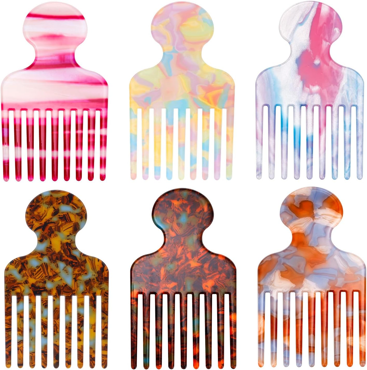 6Pcs Wide Tooth Hair Pick Comb, 6 Colors Smooth Sturdy Detangling Lift Combs Hair Styling Tools for Women Men Barber Supplies image number 3