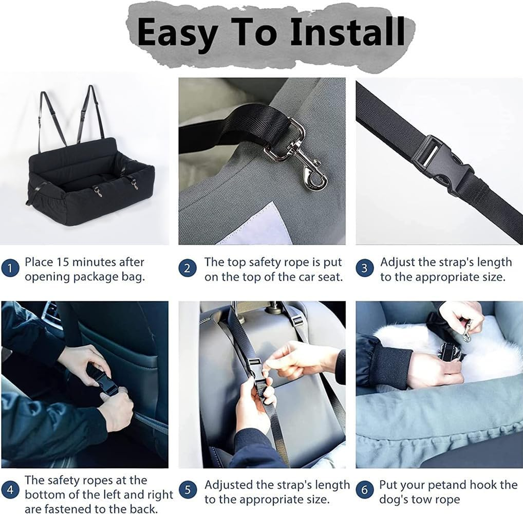 MIDAGAS Dog Car Seat, Detachable and Washable Pet Car Seat, Portable Dog Booster Seat, Dog Car Travel Carrier Bed with Storage Pockets and Clip-On Leash, Perfect for Medium and Large Dogs - Black image number 7