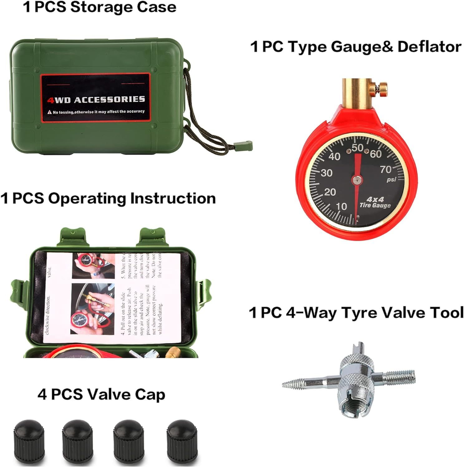 Tyre Pressure Gauge 4Wd Tyre Deflator Kit 0-75PSI 4X4 Air Deflators with Pressure Gauge Valve Tool for Automotive, Motorcycle, Bicycle, Truck, ATV, UTV image number 5