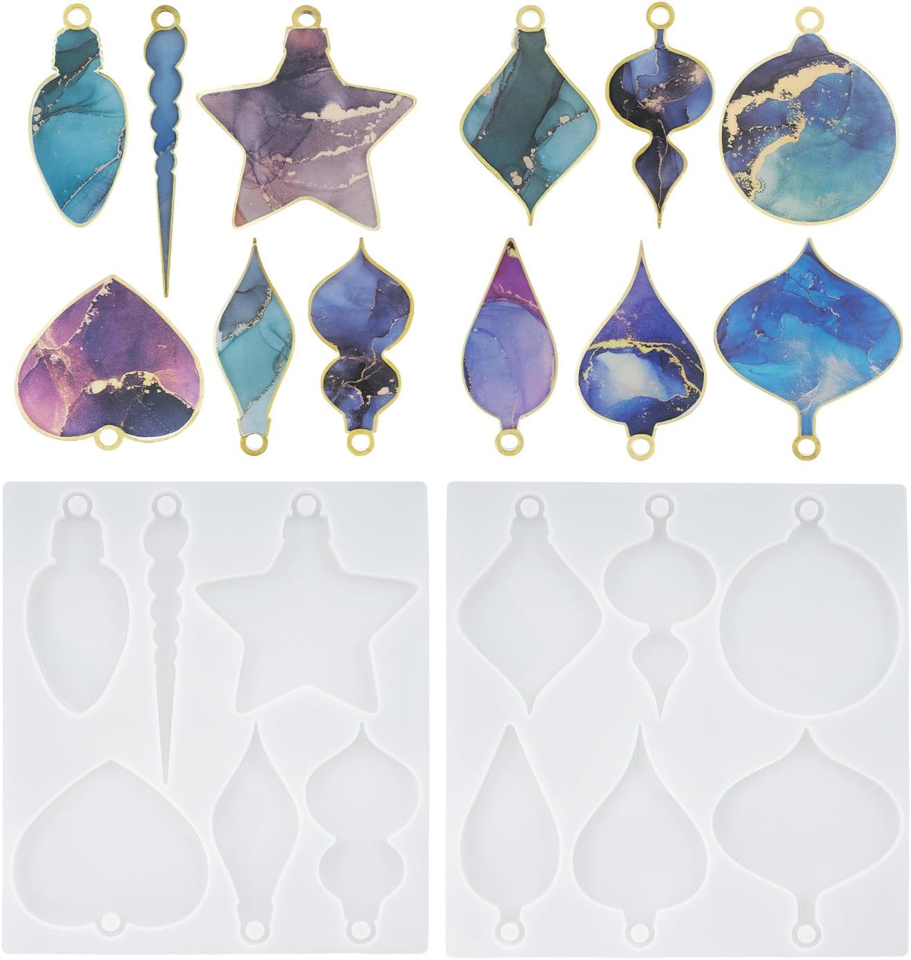 8 Pack Christmas Resin Molds, 2 Styles round Silicone Pendant Molds, Xmas Ornaments Molds for Epoxy Resin Casting Christmas Tree Pendant Gift Home Decoration