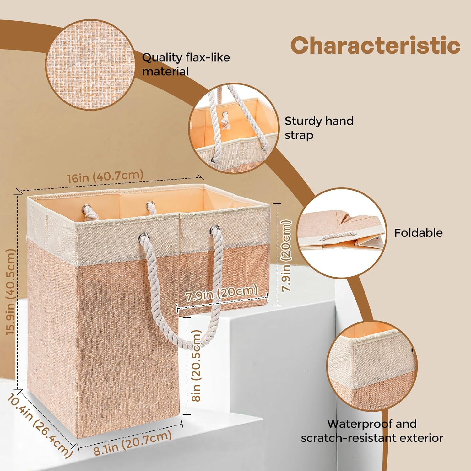 Puricon 2 Pack Stair Basket for Wooden Stairs, Stair Flax Step Storage Basket with Rope Handles Foldable Durable Staircase Storage Organizer for Home Carpeted Stairs -Apricot