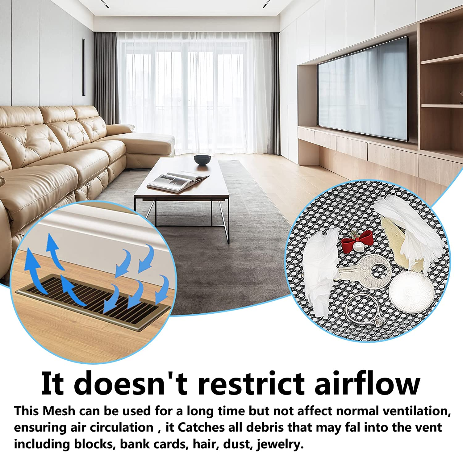 6 Pack 4"X10" Floor Register Trap Cover Screen Air Vent Cover Mesh Filter for Home Floor Register Net Trap image number 6