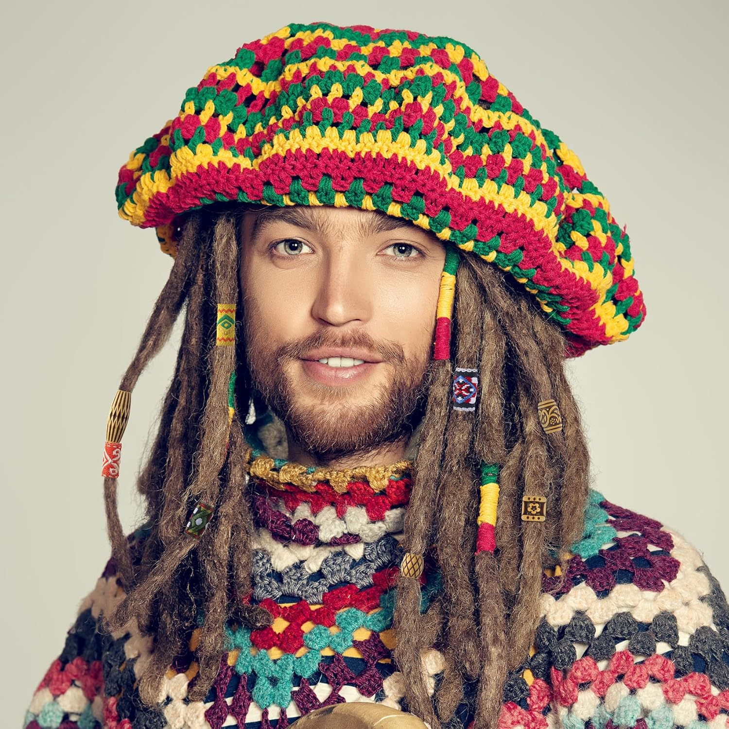 HINZIC 54 PCS Hair Jewelry Braids Fabric Dreadlock Beads Vintage Locks Hair Clips African Beads Simulation Wood Dreadlock Accessories for Halloween Costume Christmas Women Reggae of Men