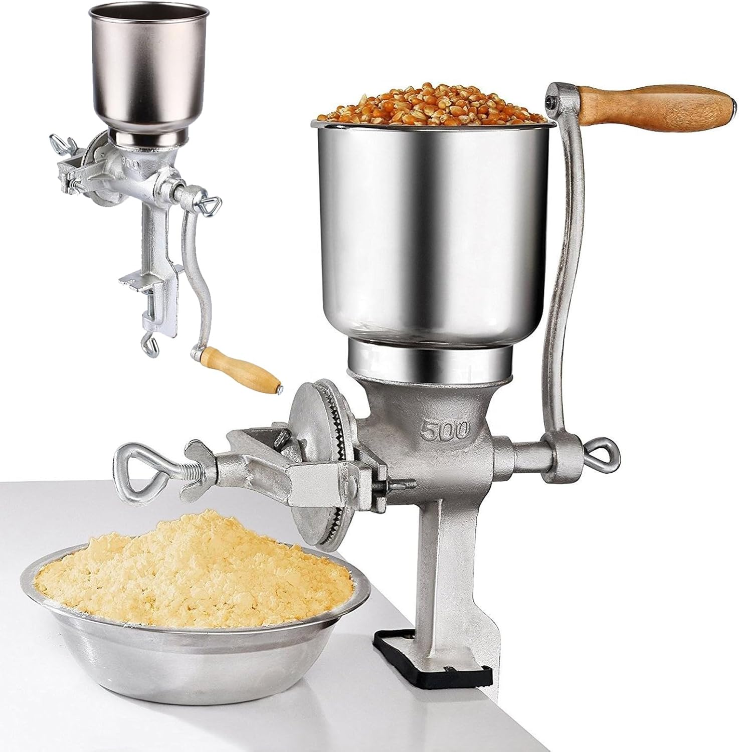 Hand Crank Grain Mill, Corn Grinder Flour Maker Wheat Grain Nut Mill Grinder Kitchen Tool, High Hopper Cast Iron Manual Grain Mill, for Restaurants Kitchens Bakery image number 1