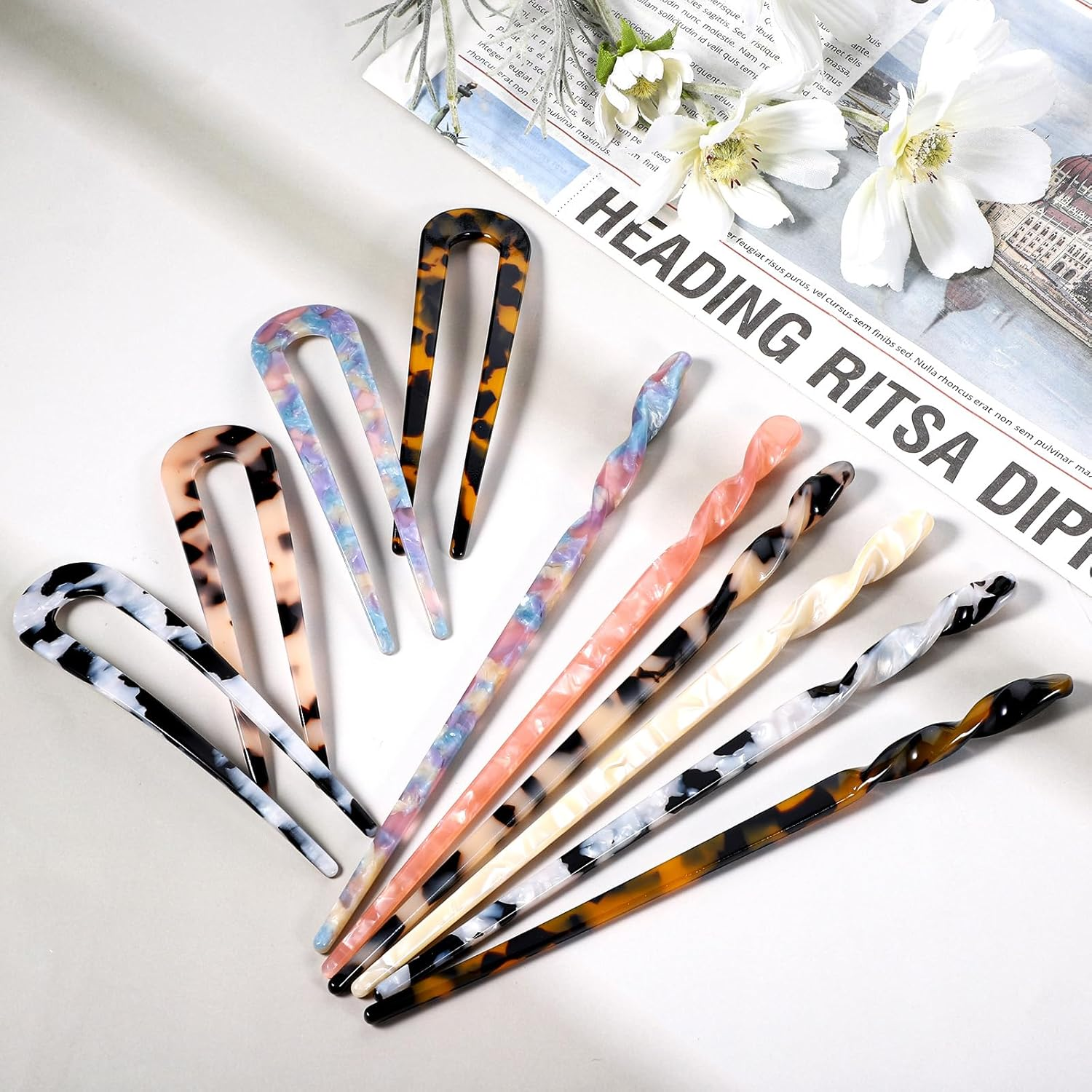 Acetate Hair Stick and U Shaped Hairpin, 6 Pieces Hair Sticks, 4 Pieces French Hair Pin Retro Hair Pins, Acrylic French Hair Pin, Vintage Hair Pins for Women Girls image number 2