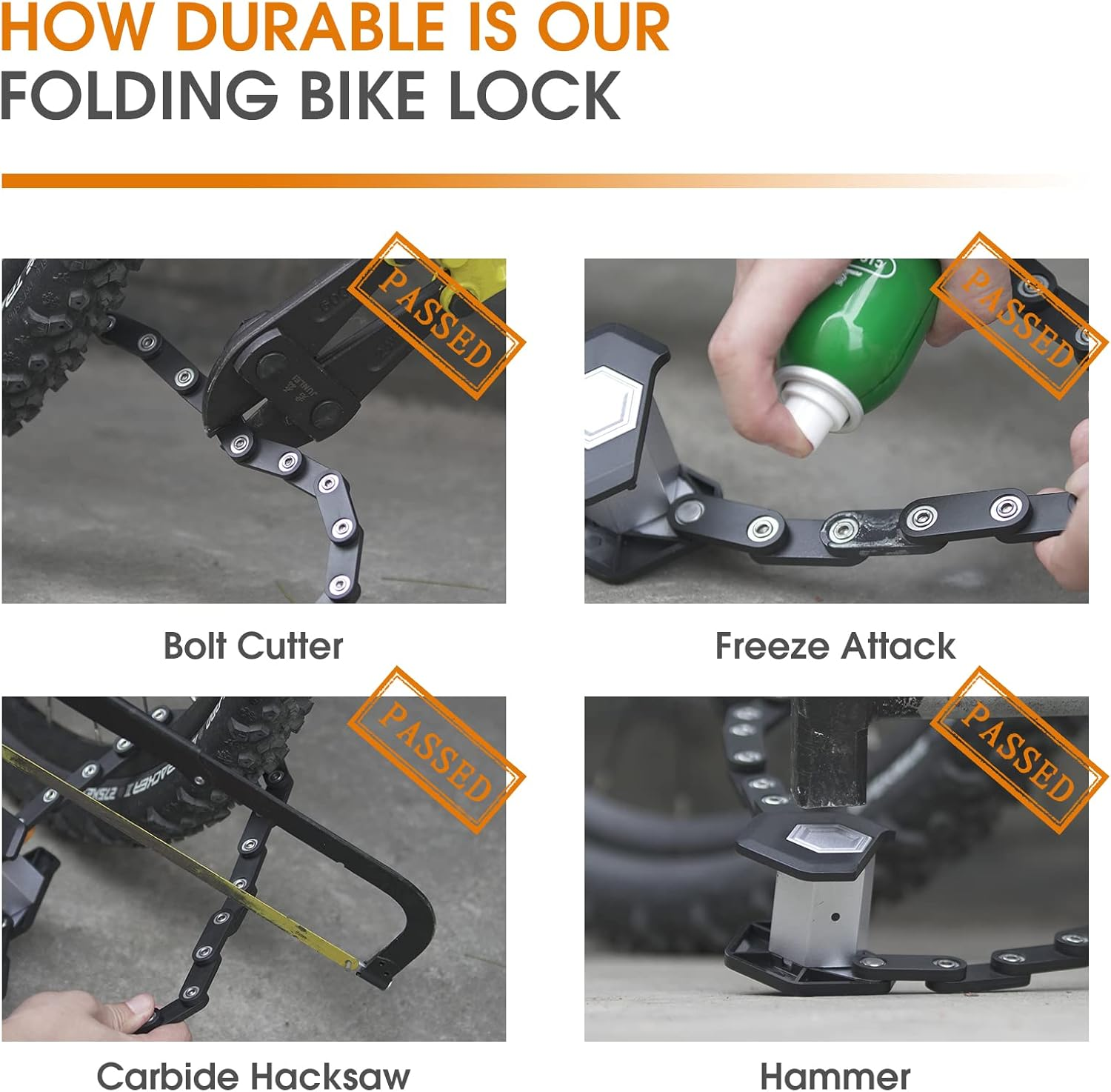 ICOCOPRO Folding Lock, 85 Cm Bicycle Lock with Key & Holder, Bicycle Lock High Security with 26 Steel Segments, E Scooter Lock Bicycle Locks for Mountain Bike/Road Bike/Bmx/Mtb image number 5