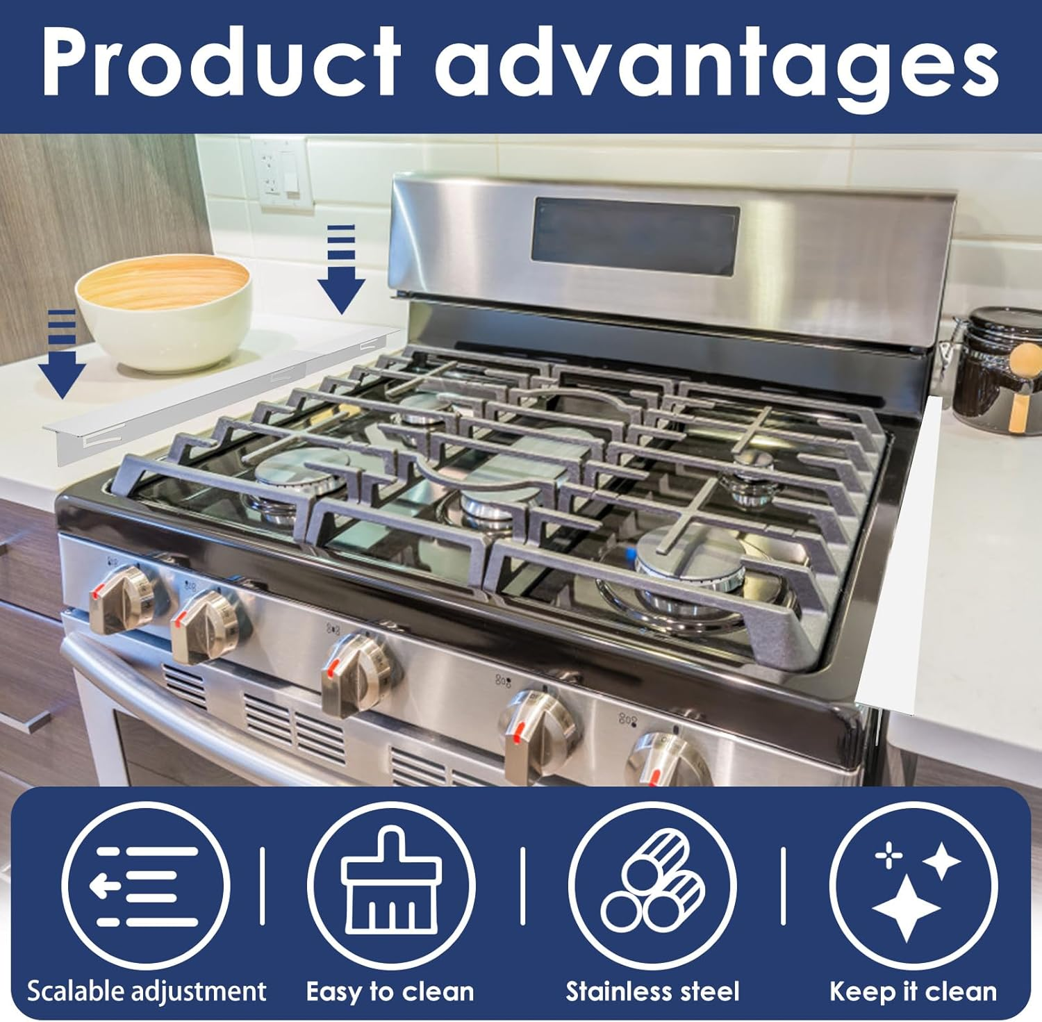 GOKENA 2 Pcs Stainless Steel Stove Gap Covers Kitchen Stove Gap Covers Kitchen Oven Gap Cover Heat Resistant Flexible Stove Side Gap Cover for Seals Gaps between Stovetop Oven and Counter image number 5