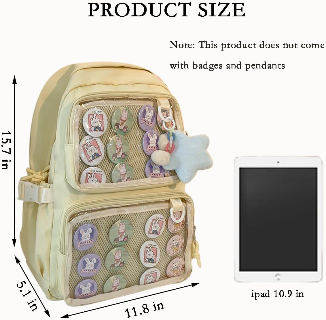 School Backpack for Girls Ita Bag with Pin Display Insert Cute Anime Backpack for Students - Yellow image number 6